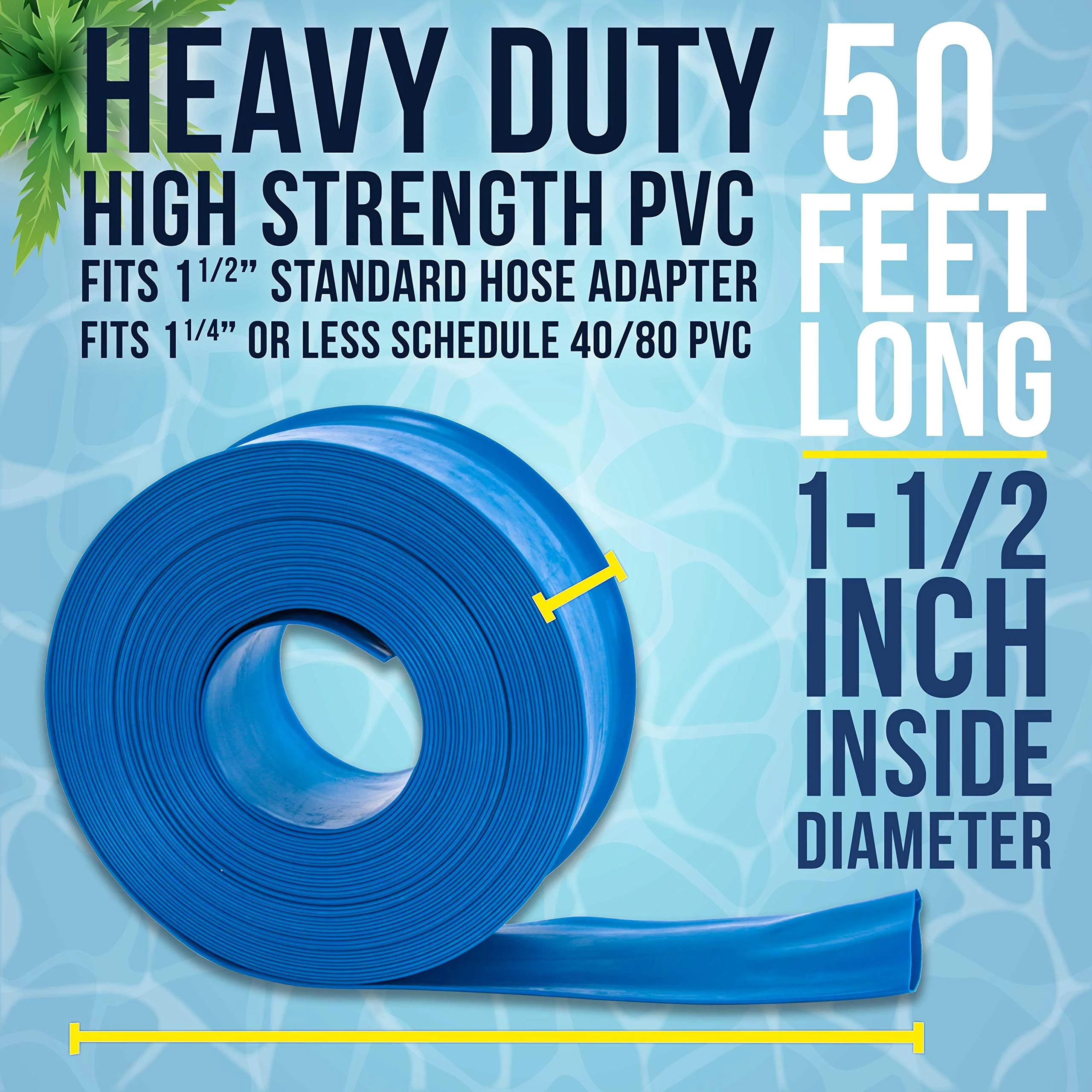 U.S. Pool Supply Pool Backwash Hose 1.5" x 50' - Heavy-Duty Pool Drain Hose, Filter Pump Water Drainage, Sump Pump Discharge, Inground Draining - Flexible Lay Flat, Clamp - Image 5