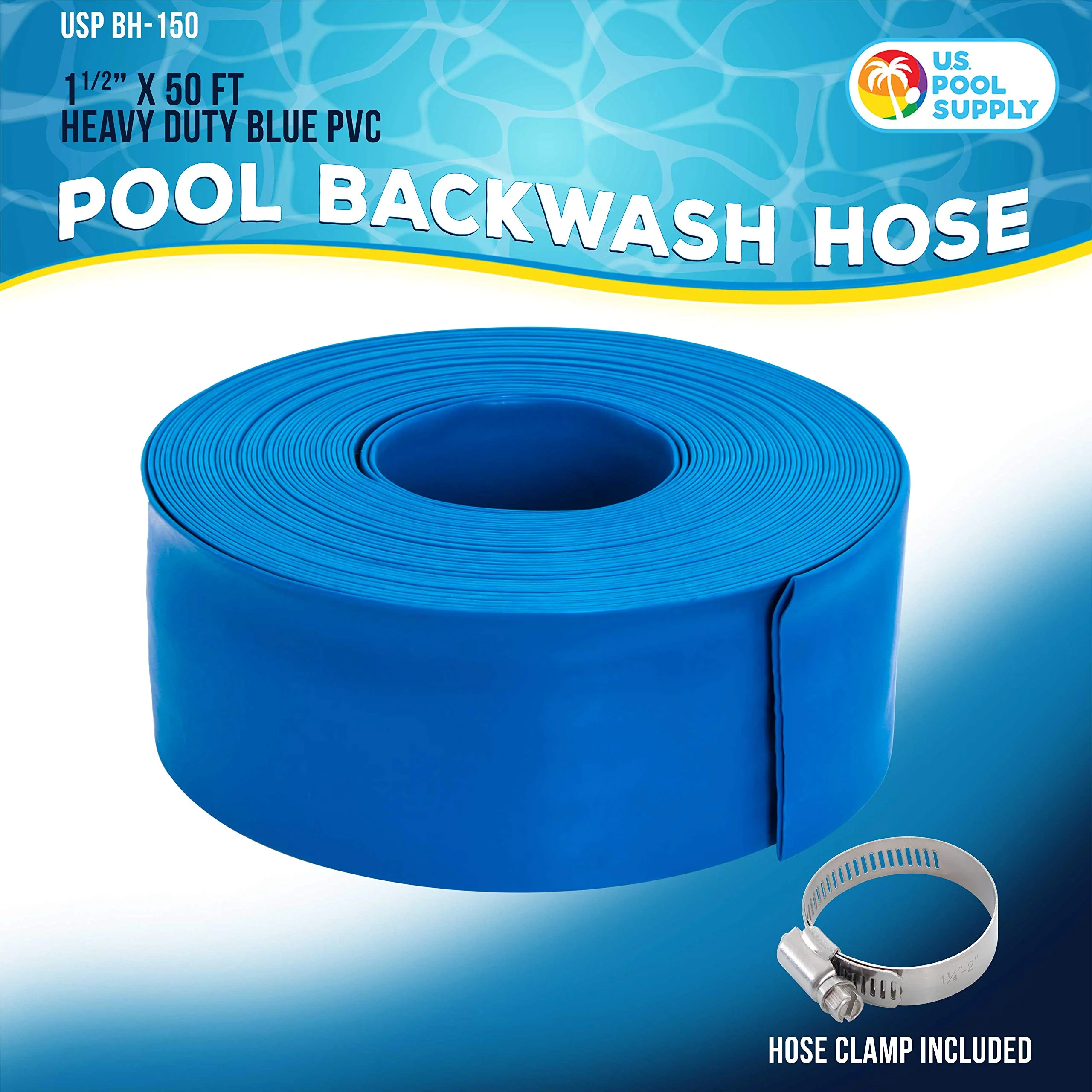U.S. Pool Supply Pool Backwash Hose 1.5" x 50' - Heavy-Duty Pool Drain Hose, Filter Pump Water Drainage, Sump Pump Discharge, Inground Draining - Flexible Lay Flat, Clamp - Image 6