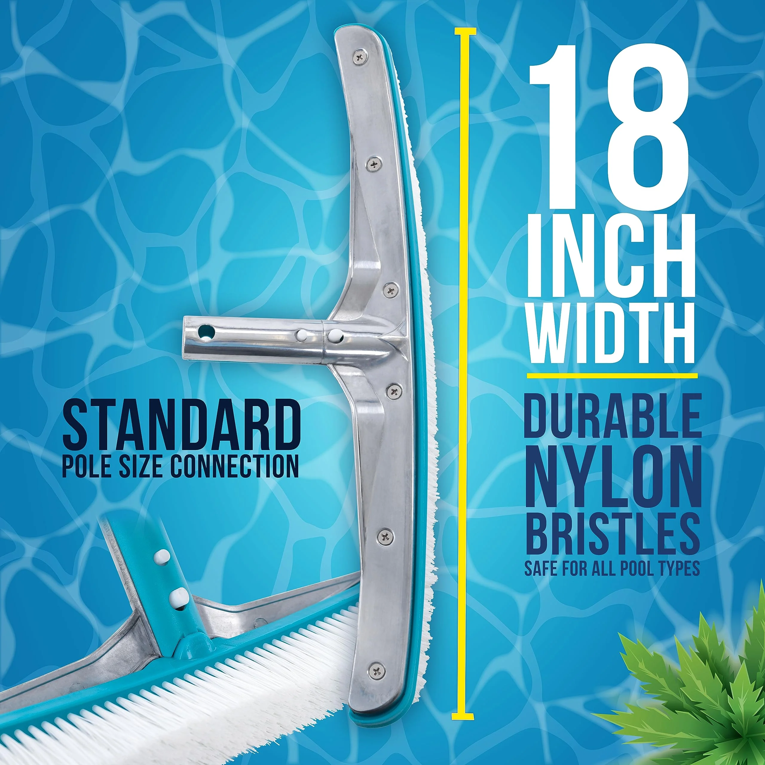 U.S. Pool Supply Pool Brush Head for Inground Pools - 18" Swimming Pool Brush with Pole Handle, Bristle Scrub Brushes, Above Ground Cleaning Equipment Scrubber Cleaner Leaves Debris Floors Walls Steps - Image 4
