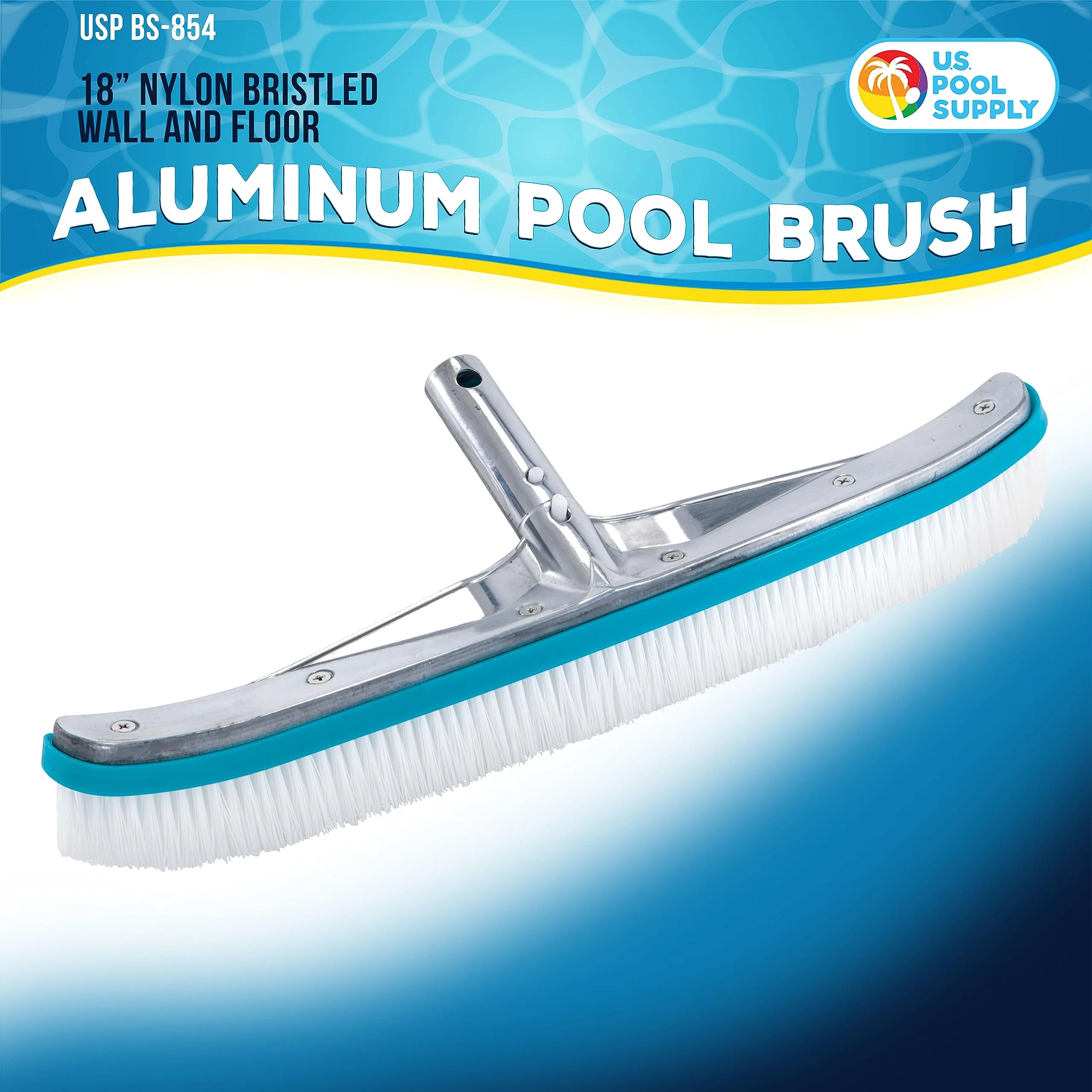 U.S. Pool Supply Pool Brush Head for Inground Pools - 18" Swimming Pool Brush with Pole Handle, Bristle Scrub Brushes, Above Ground Cleaning Equipment Scrubber Cleaner Leaves Debris Floors Walls Steps - Image 5