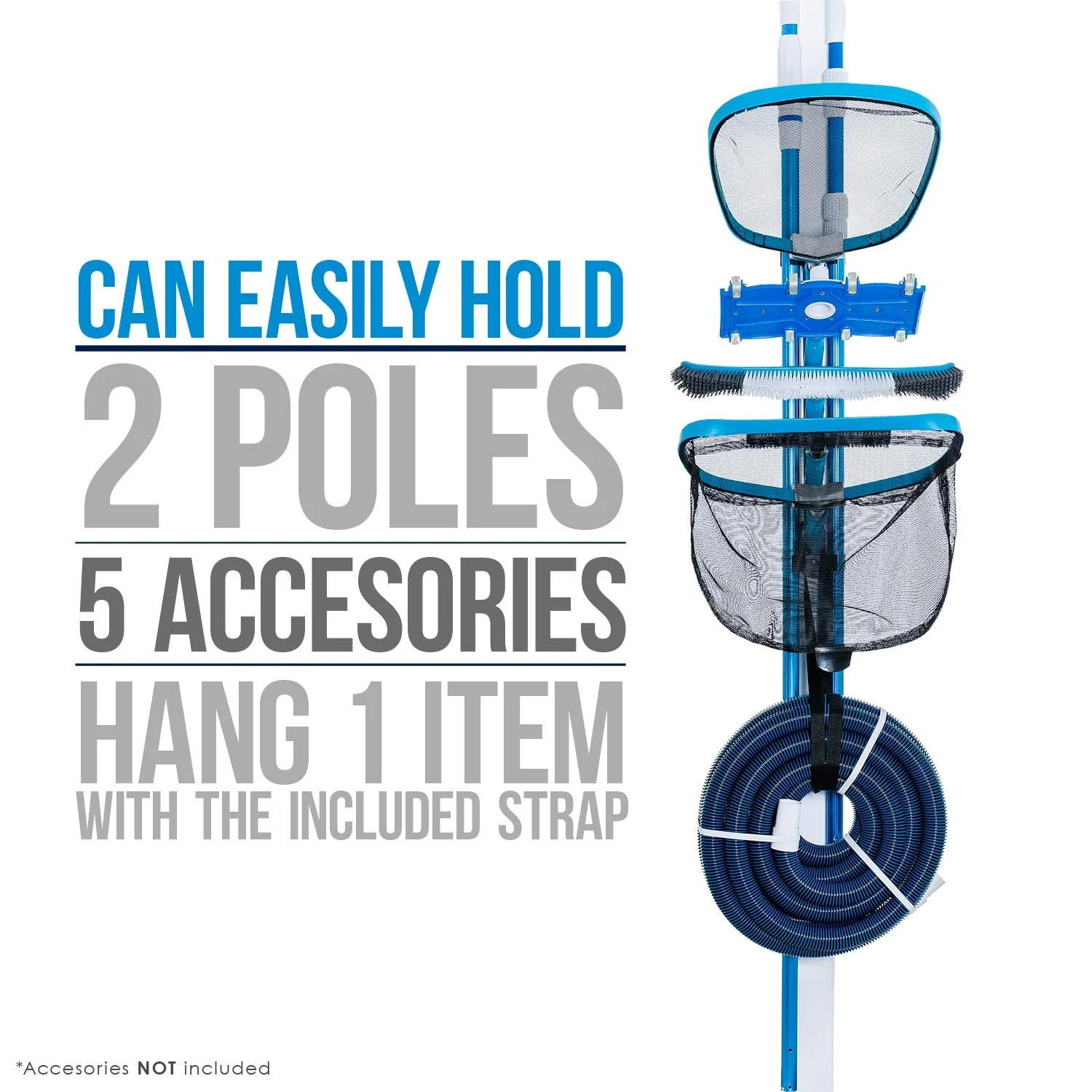 U.S. Pool Supply Pool Equipment Storage Rack Tool - Pool Organizer, Holds Cleaning Accessories, Skimmer Nets, Brushes, Vacuum Heads, Vacuum Hoses, Pole Hanger, Hot Tub Spa Maintenance Accessory Holder - Image 5