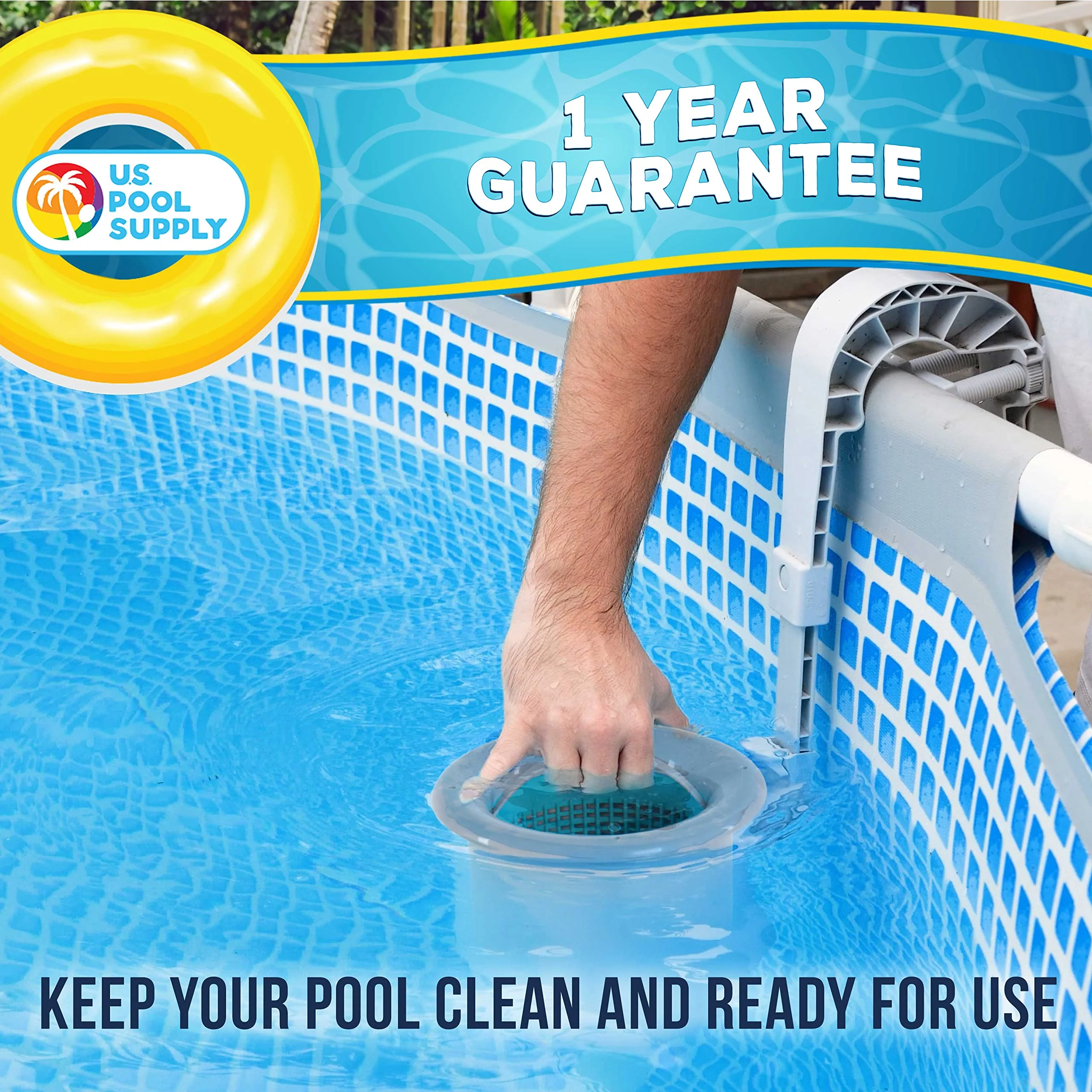 U.S. Pool Supply Pool Skimmer - Above Ground Pool Skimmer, Floating Pool Surface Skimmer, Pool Accessories - Clean Debris Basket, Wall Mount, Attaches to Inflatable Collars, Tubular and Metal Frames - Image 2
