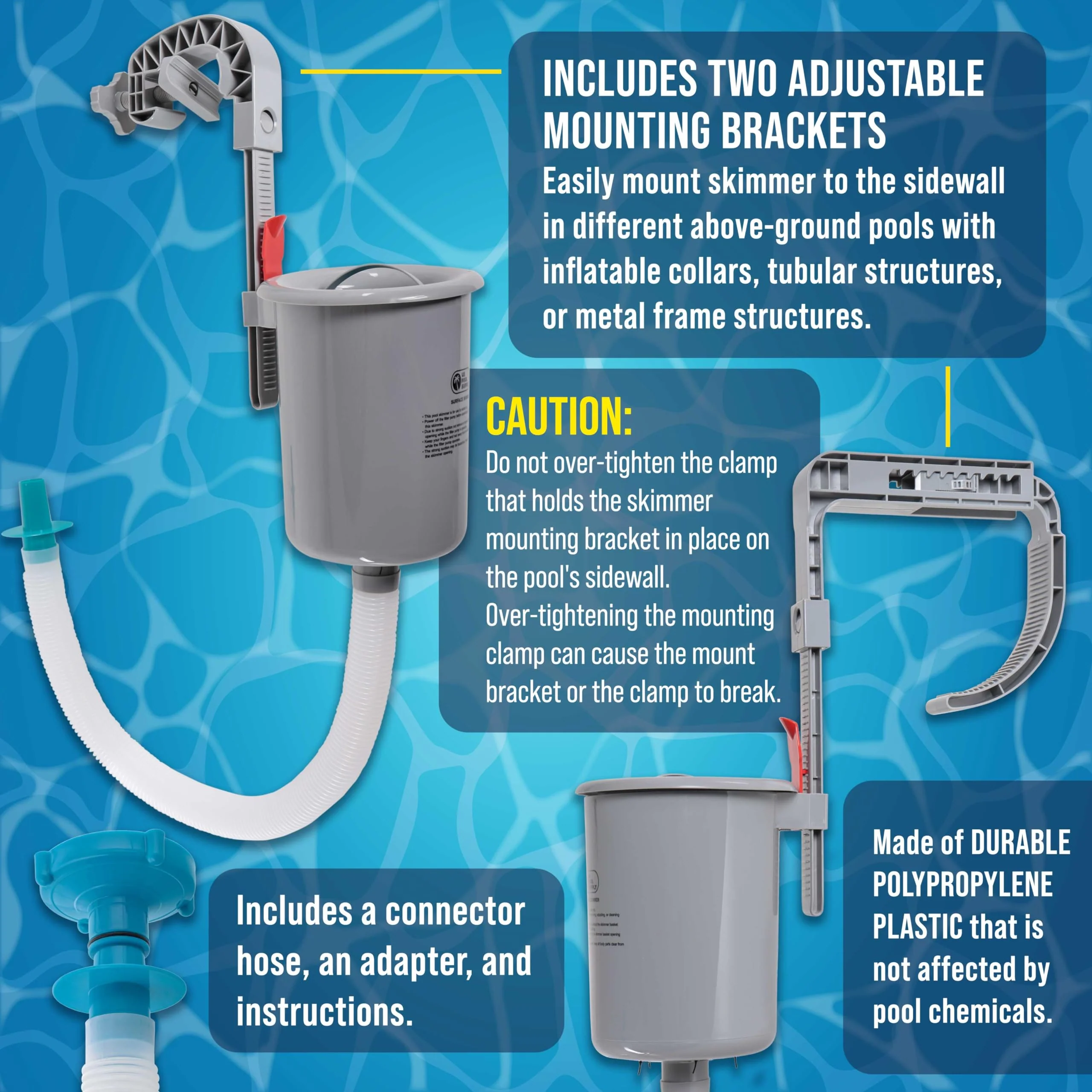 U.S. Pool Supply Pool Skimmer - Above Ground Pool Skimmer, Floating Pool Surface Skimmer, Pool Accessories - Clean Debris Basket, Wall Mount, Attaches to Inflatable Collars, Tubular and Metal Frames - Image 6