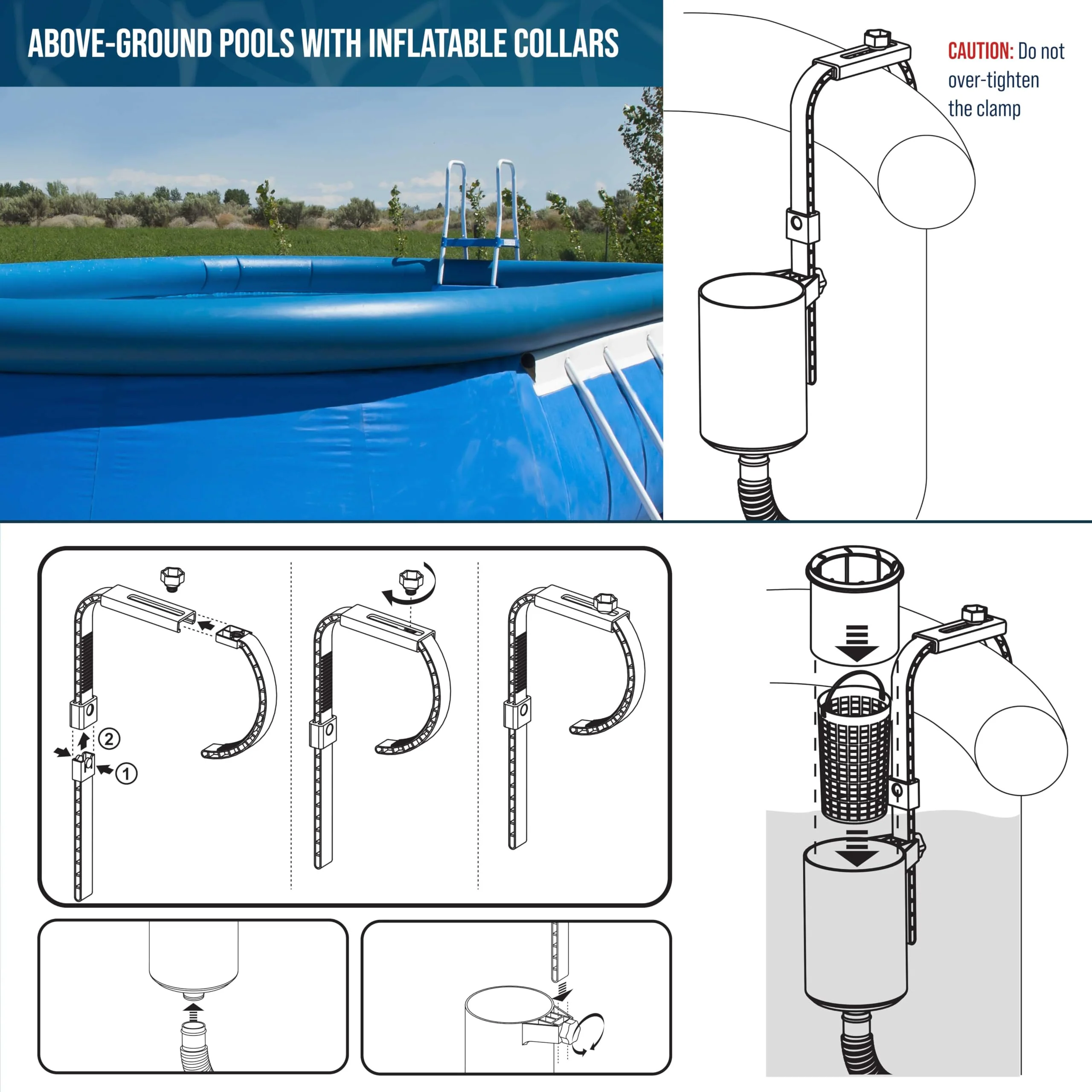 U.S. Pool Supply Pool Skimmer - Above Ground Pool Skimmer, Floating Surface Skimmer, 5 Adapters, Pool Accessories - Clean Dirt Basket, Wall Mount, Attach to Inflatable Collars, Tubular, Metal Frames - Image 4