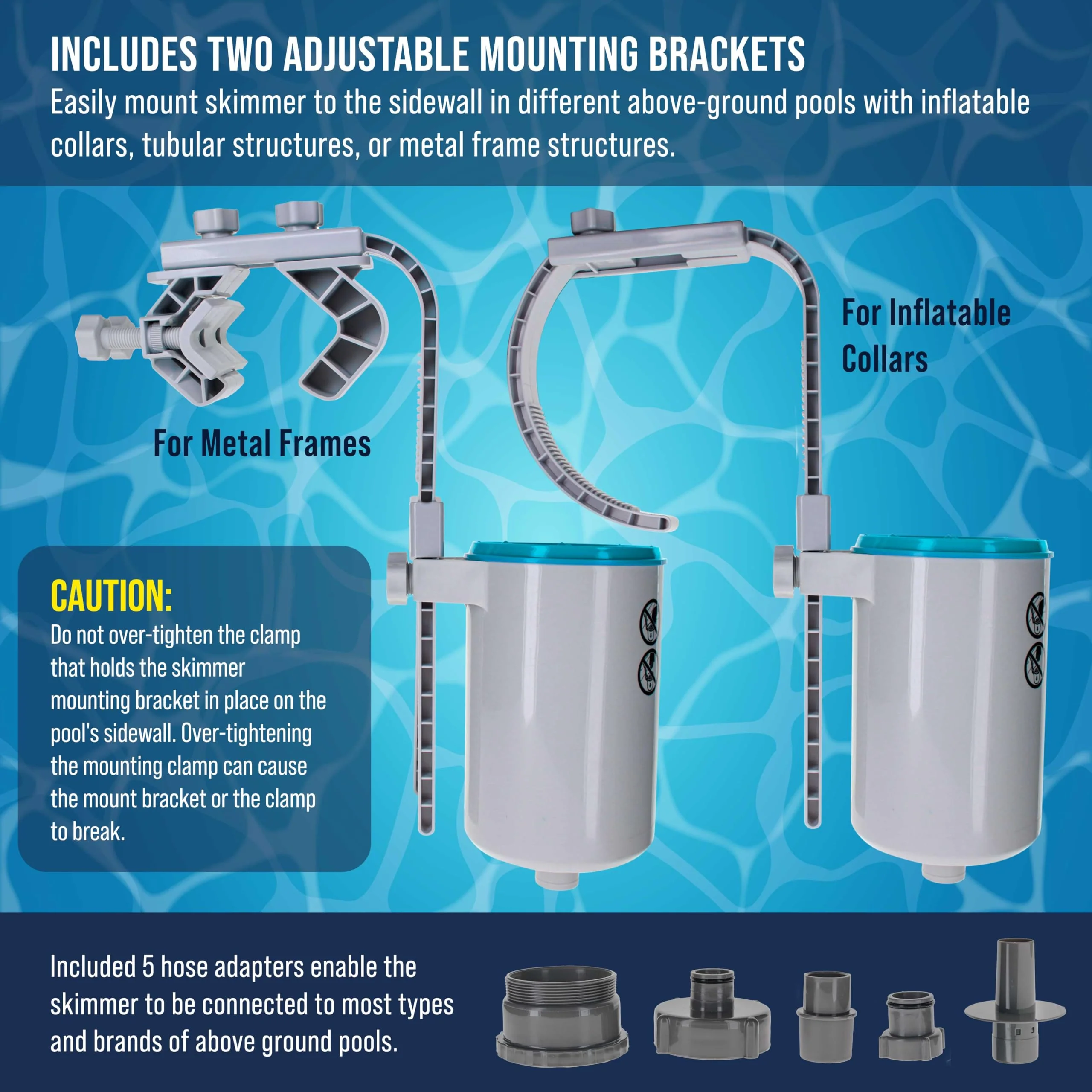U.S. Pool Supply Pool Skimmer - Above Ground Pool Skimmer, Floating Surface Skimmer, 5 Adapters, Pool Accessories - Clean Dirt Basket, Wall Mount, Attach to Inflatable Collars, Tubular, Metal Frames - Image 7