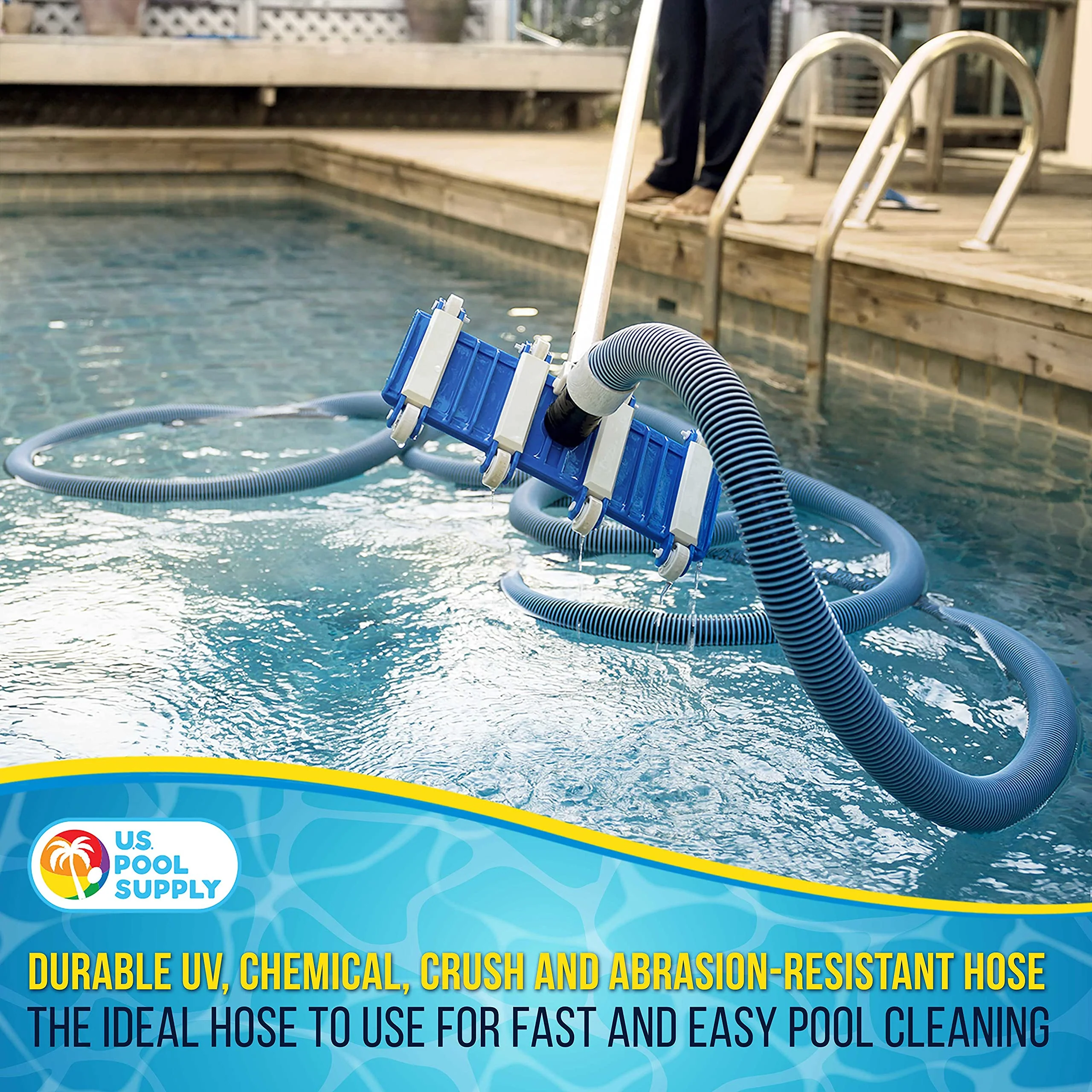 U.S. Pool Supply Pool Vacuum Hose - 1-1/2" x 25' Professional Heavy Duty Pool Hose for Inground, Spiral Wound with Kink-Free Swivel Cuff - Connect to Vacuum Heads, Skimmer, Cleaner, Filter Pump Inlet - Image 3