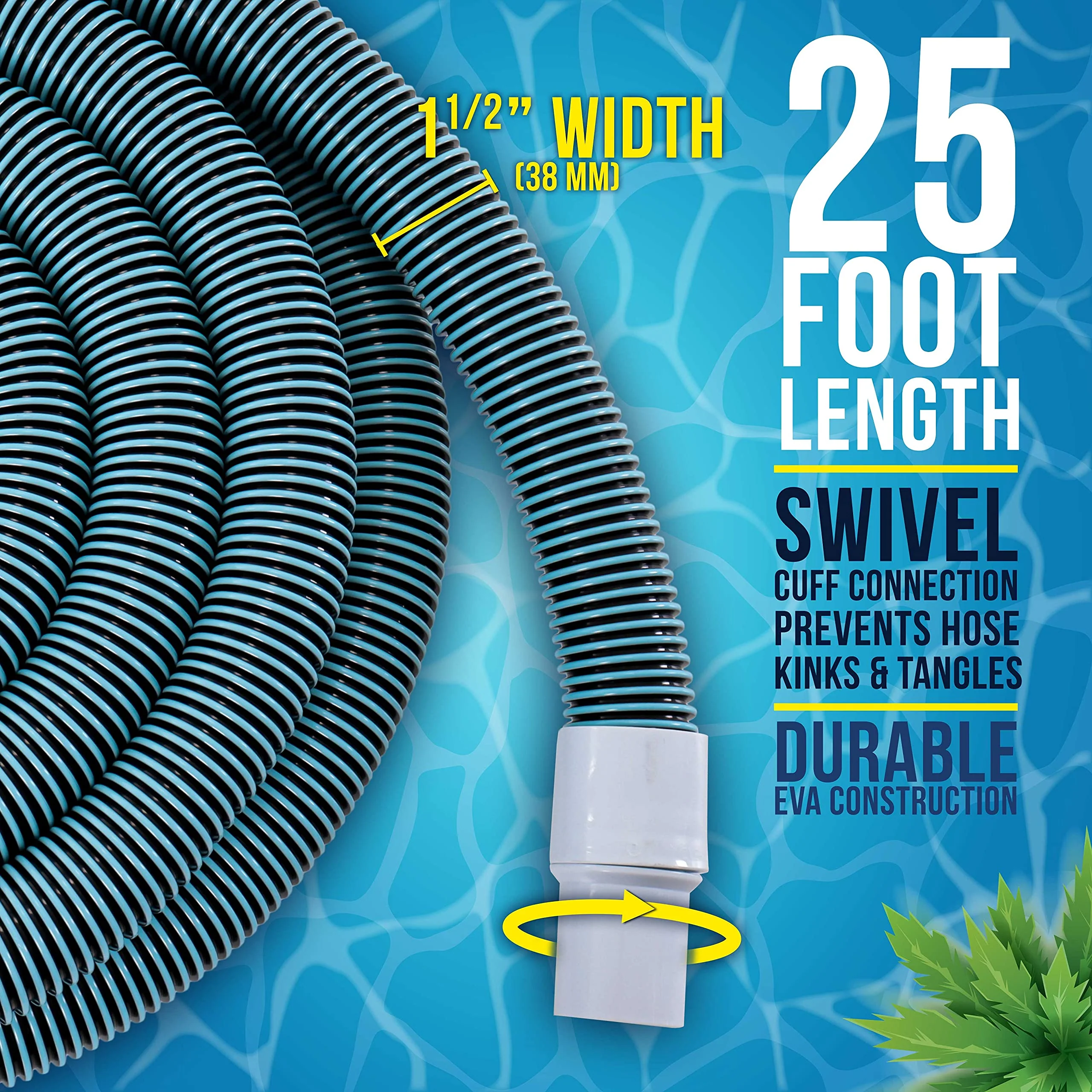 U.S. Pool Supply Pool Vacuum Hose - 1-1/2" x 25' Professional Heavy Duty Pool Hose for Inground, Spiral Wound with Kink-Free Swivel Cuff - Connect to Vacuum Heads, Skimmer, Cleaner, Filter Pump Inlet - Image 4