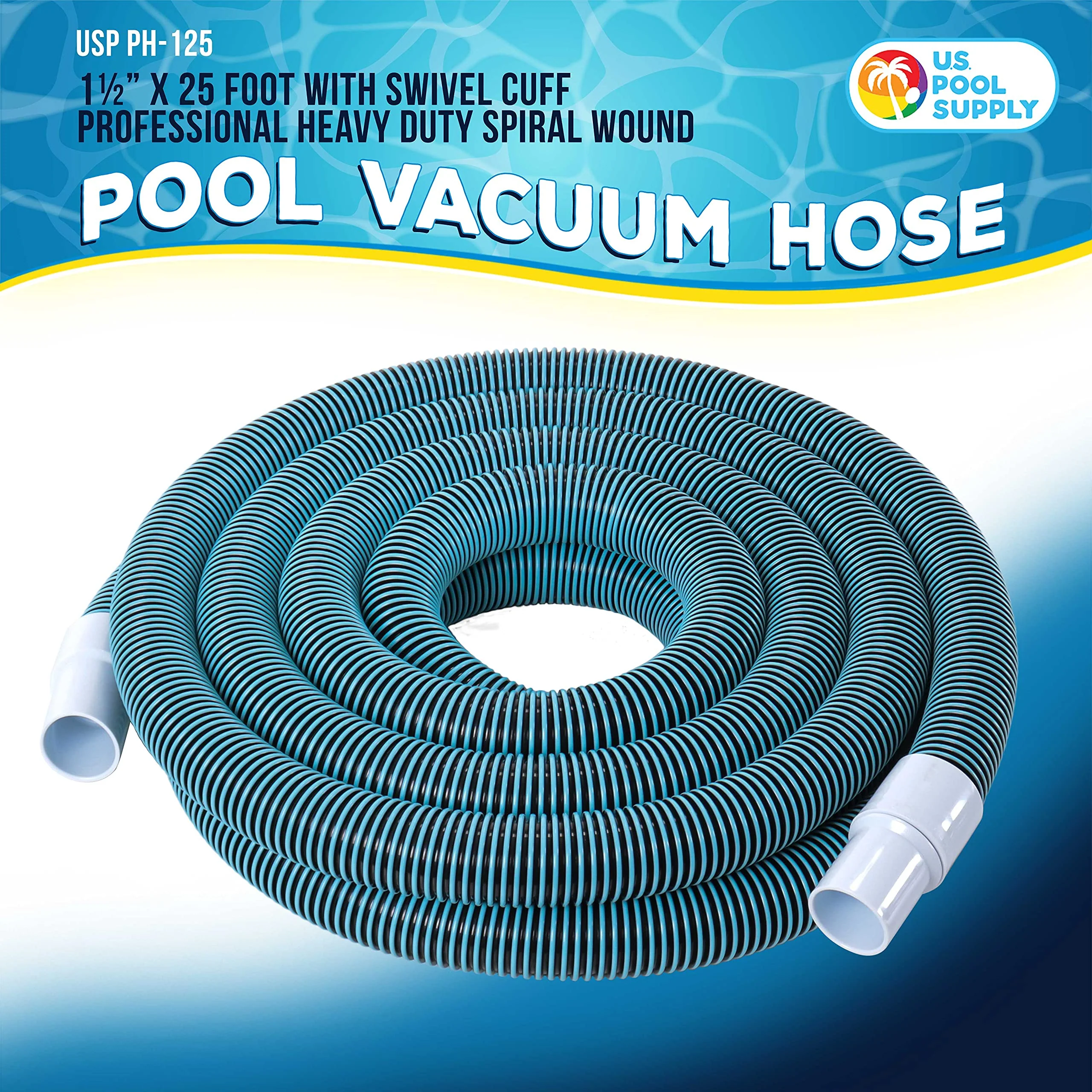 U.S. Pool Supply Pool Vacuum Hose - 1-1/2" x 25' Professional Heavy Duty Pool Hose for Inground, Spiral Wound with Kink-Free Swivel Cuff - Connect to Vacuum Heads, Skimmer, Cleaner, Filter Pump Inlet - Image 5