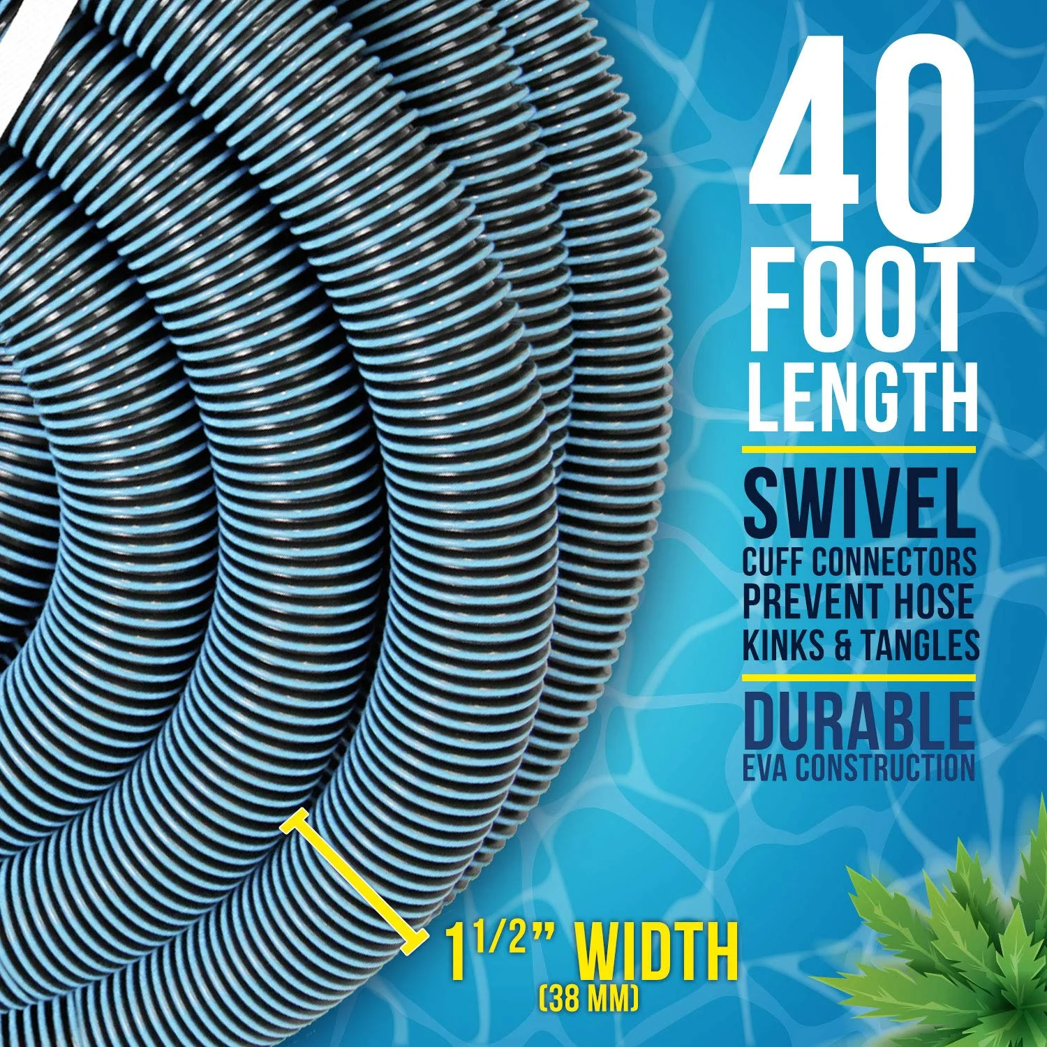 U.S. Pool Supply Pool Vacuum Hose - 1-1/2" x 40' Professional Heavy Duty Pool Hose for Inground, Spiral Wound with Kink-Free Swivel Cuff - Connect to Vacuum Heads, Skimmer, Cleaner, Filter Pump Inlet - Image 4