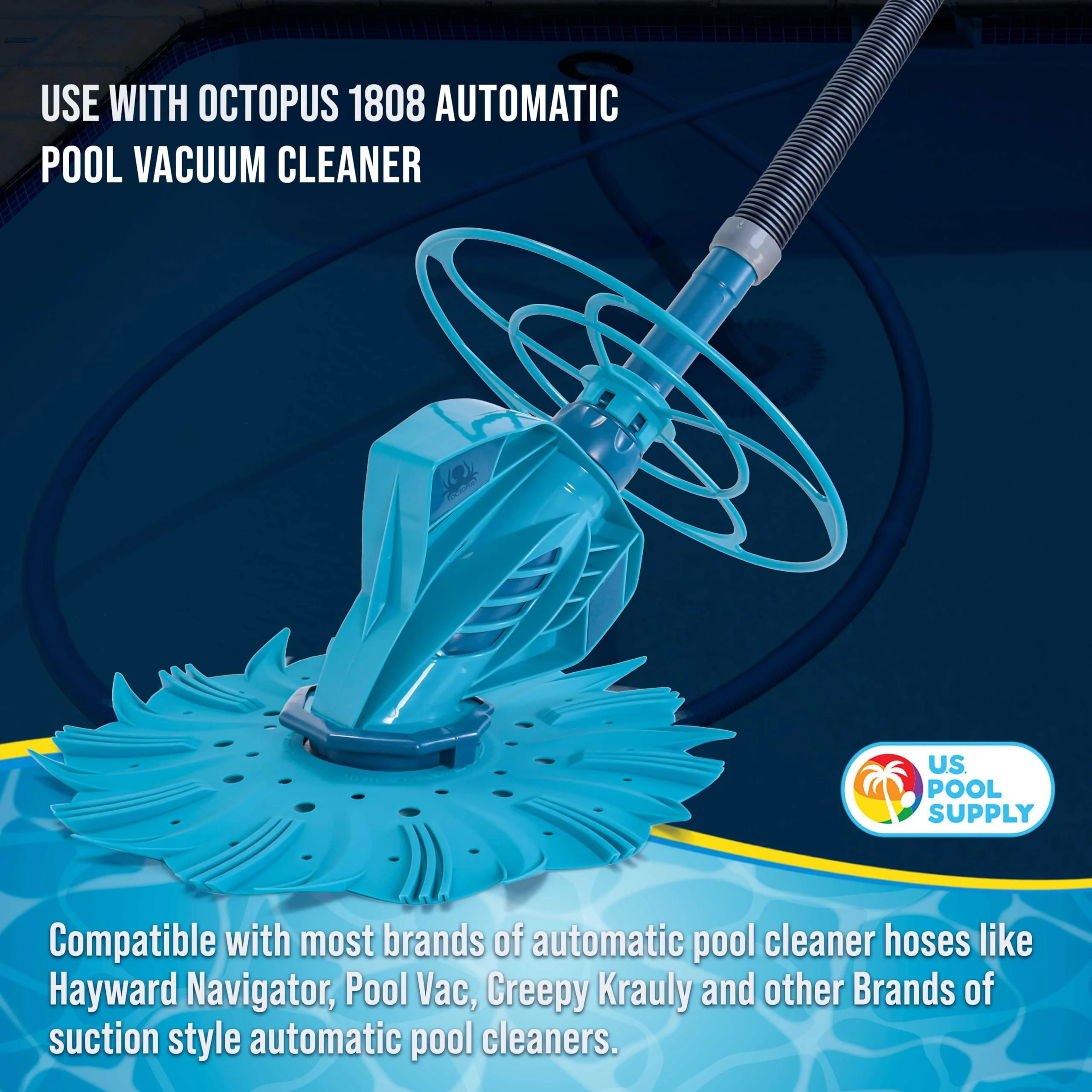U.S. Pool Supply Pool Vacuum Hose, 8 Piece Pool Hose Set - 40" Blue Flexible Spiral Wound Connector Sections with 1.5" Male & Female Cuff Ends, Replacement Fits Most Inground Automatic Cleaner Brands - Image 2