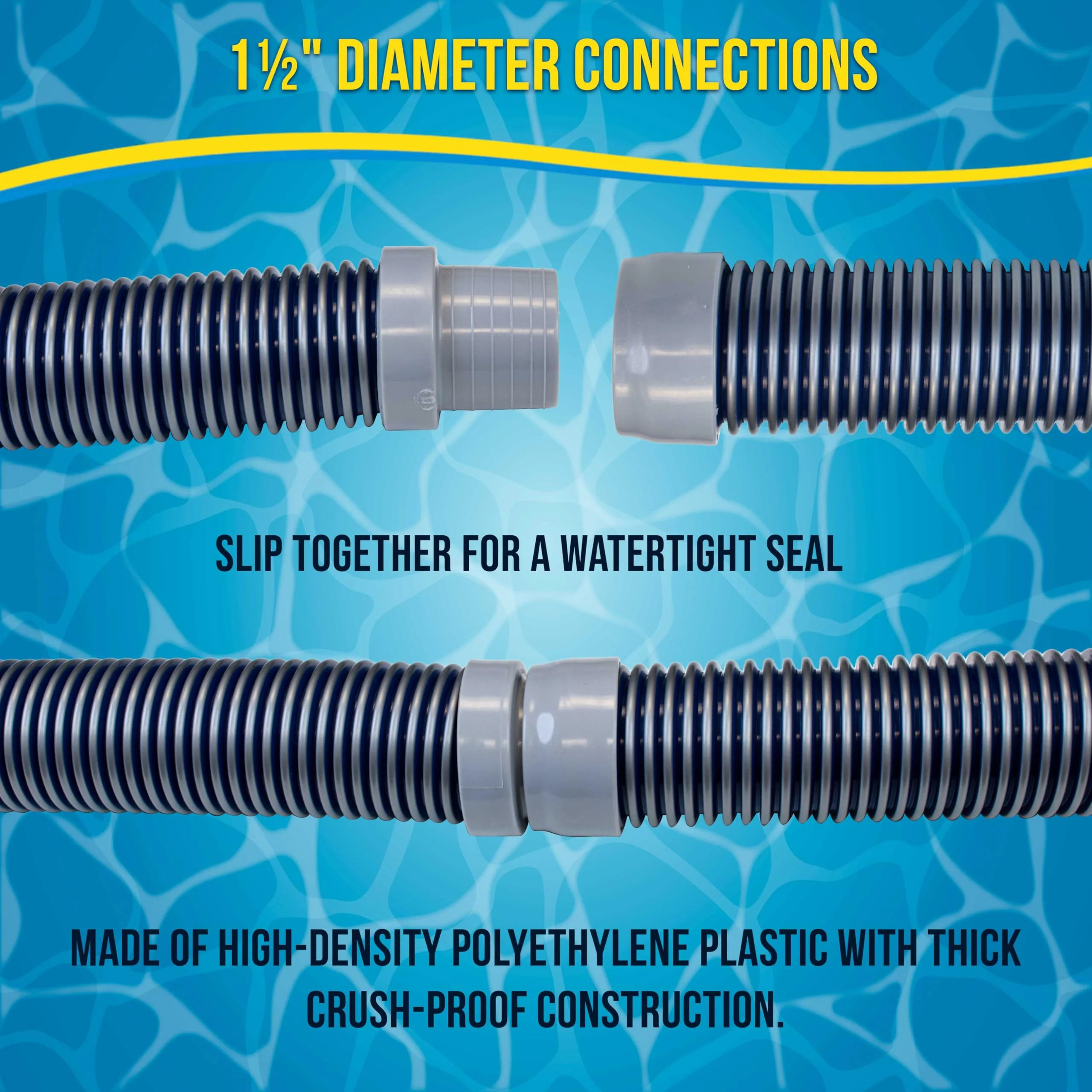 U.S. Pool Supply Pool Vacuum Hose, 8 Piece Pool Hose Set - 40" Blue Flexible Spiral Wound Connector Sections with 1.5" Male & Female Cuff Ends, Replacement Fits Most Inground Automatic Cleaner Brands - Image 3