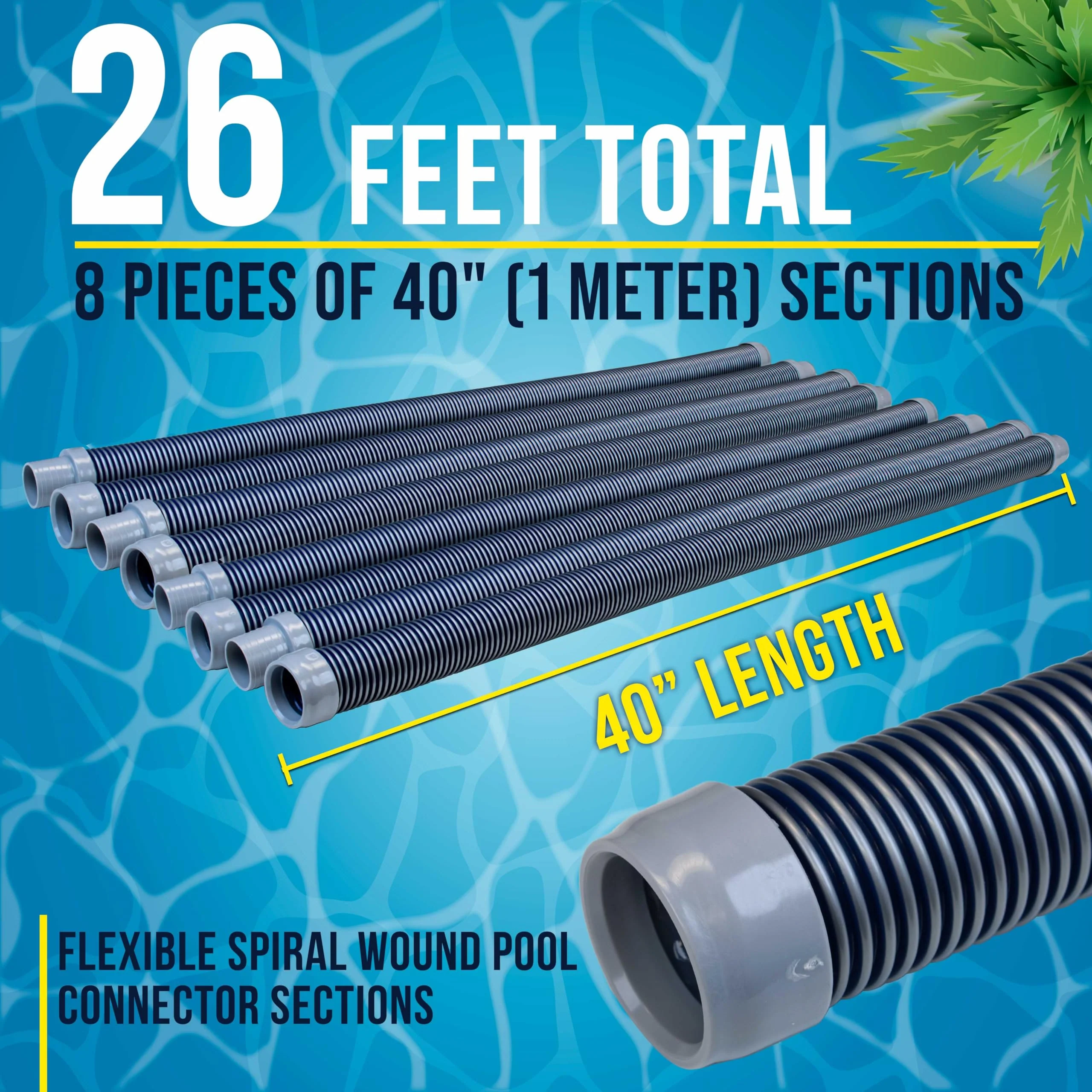 U.S. Pool Supply Pool Vacuum Hose, 8 Piece Pool Hose Set - 40" Blue Flexible Spiral Wound Connector Sections with 1.5" Male & Female Cuff Ends, Replacement Fits Most Inground Automatic Cleaner Brands - Image 4