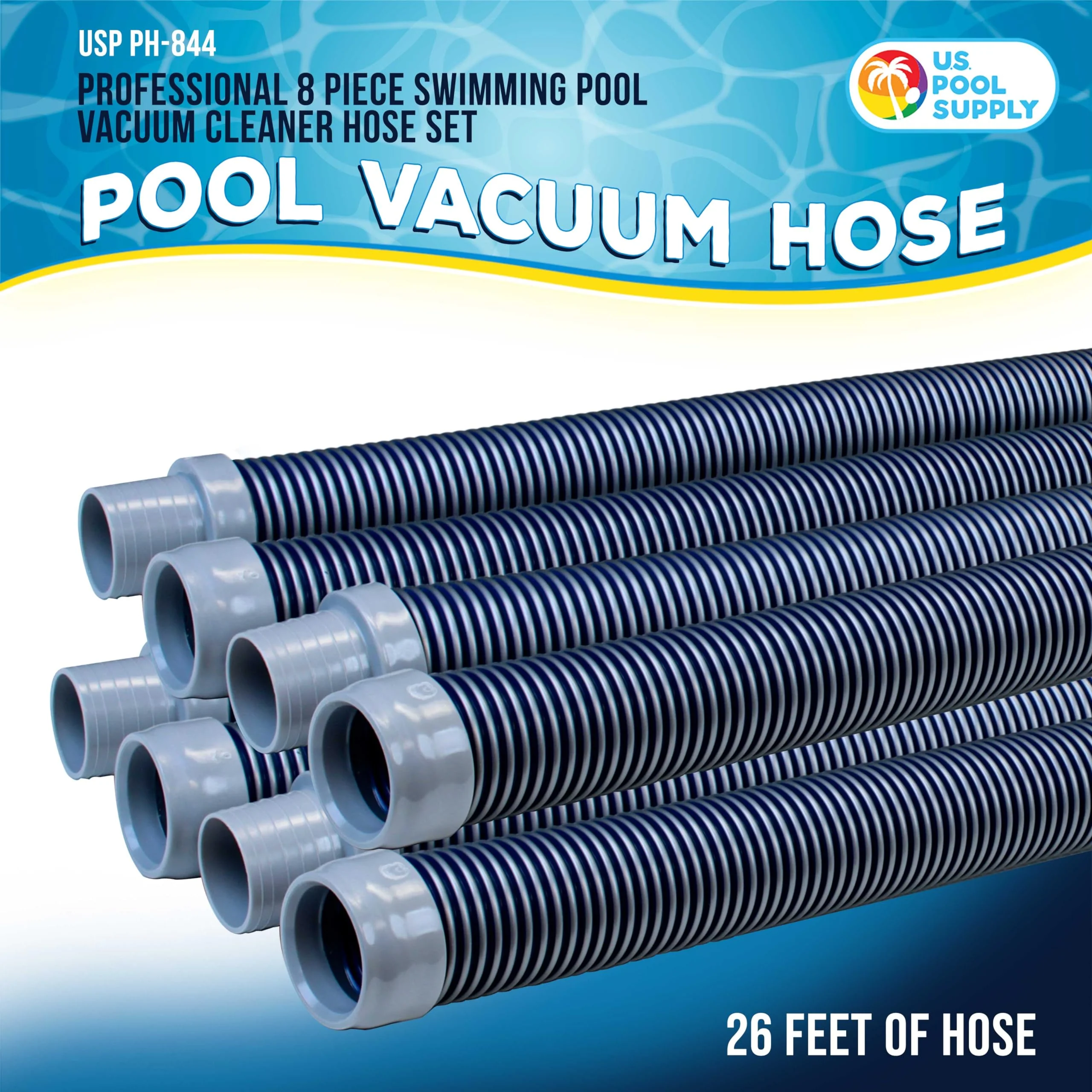 U.S. Pool Supply Pool Vacuum Hose, 8 Piece Pool Hose Set - 40" Blue Flexible Spiral Wound Connector Sections with 1.5" Male & Female Cuff Ends, Replacement Fits Most Inground Automatic Cleaner Brands - Image 5