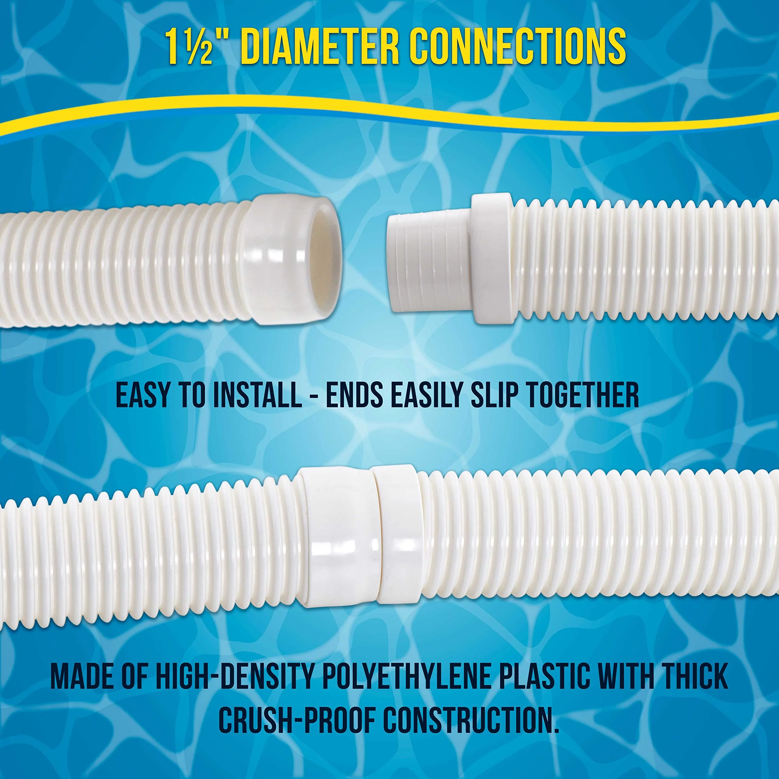 U.S. Pool Supply Pool Vacuum Hose, 8 Piece Pool Hose Set - 40" White Flexible Spiral Wound Connector Sections with 1.5" Male & Female Cuff Ends, Replacement Fits Most Inground Automatic Cleaner Brands - Image 3