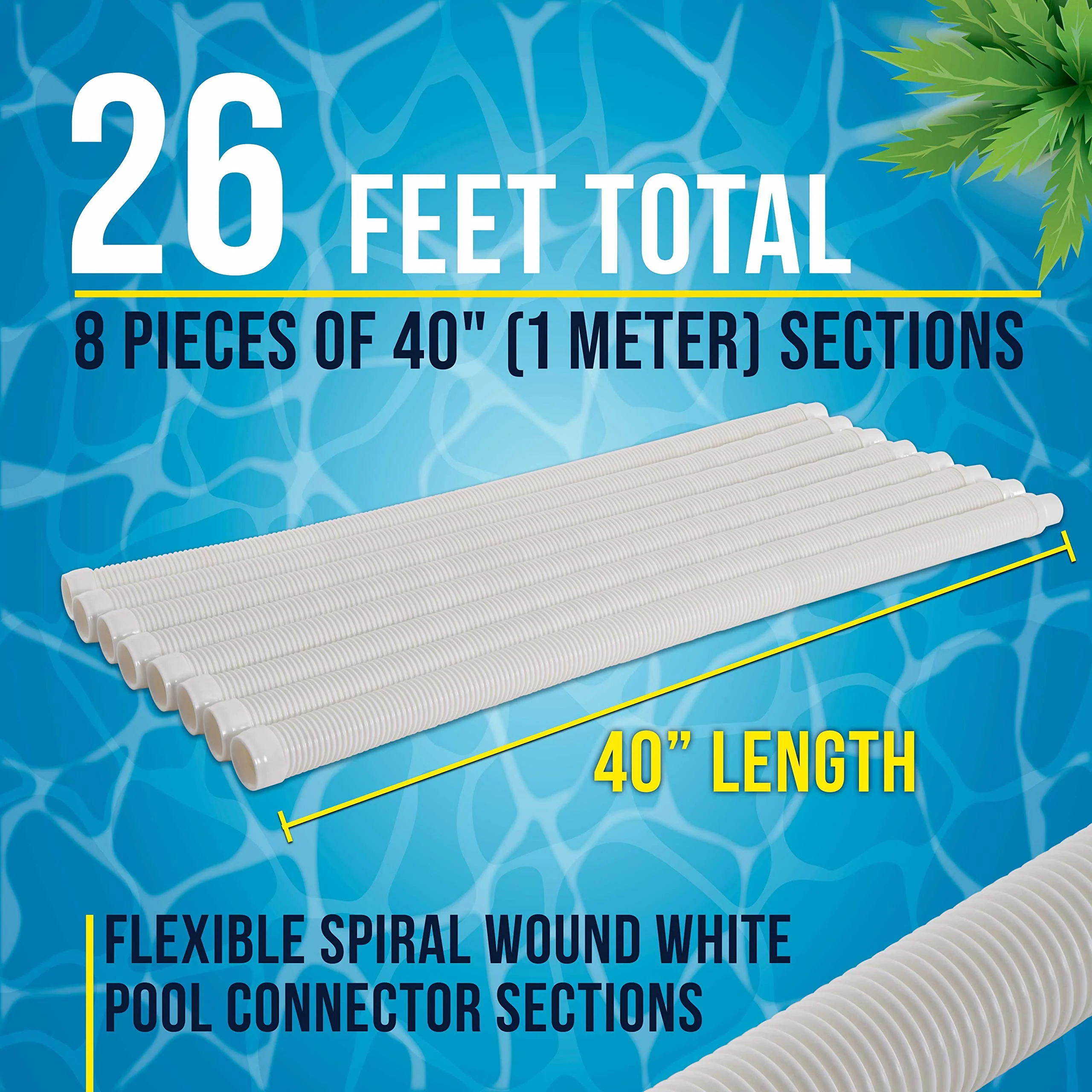 U.S. Pool Supply Pool Vacuum Hose, 8 Piece Pool Hose Set - 40" White Flexible Spiral Wound Connector Sections with 1.5" Male & Female Cuff Ends, Replacement Fits Most Inground Automatic Cleaner Brands - Image 4