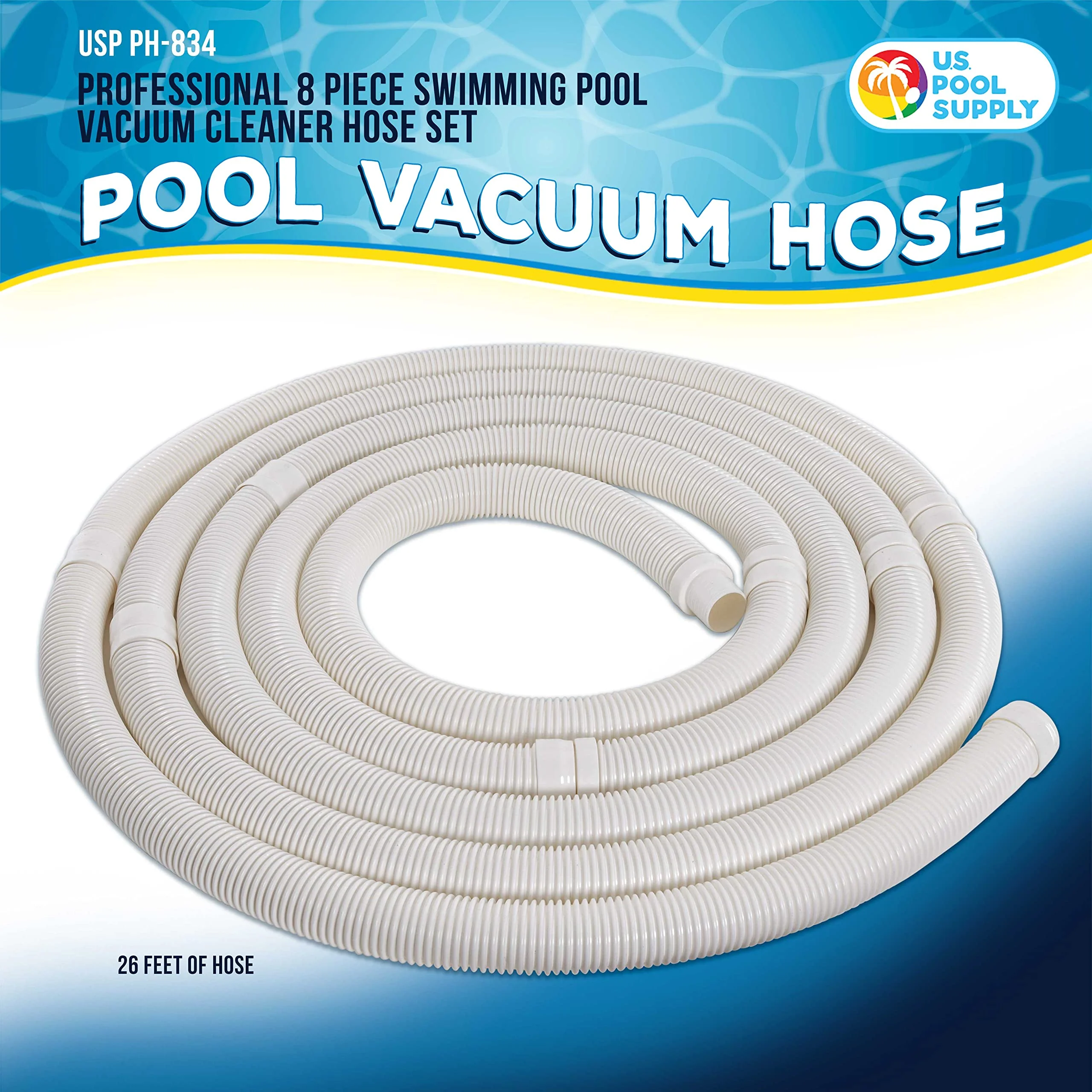 U.S. Pool Supply Pool Vacuum Hose, 8 Piece Pool Hose Set - 40" White Flexible Spiral Wound Connector Sections with 1.5" Male & Female Cuff Ends, Replacement Fits Most Inground Automatic Cleaner Brands - Image 5
