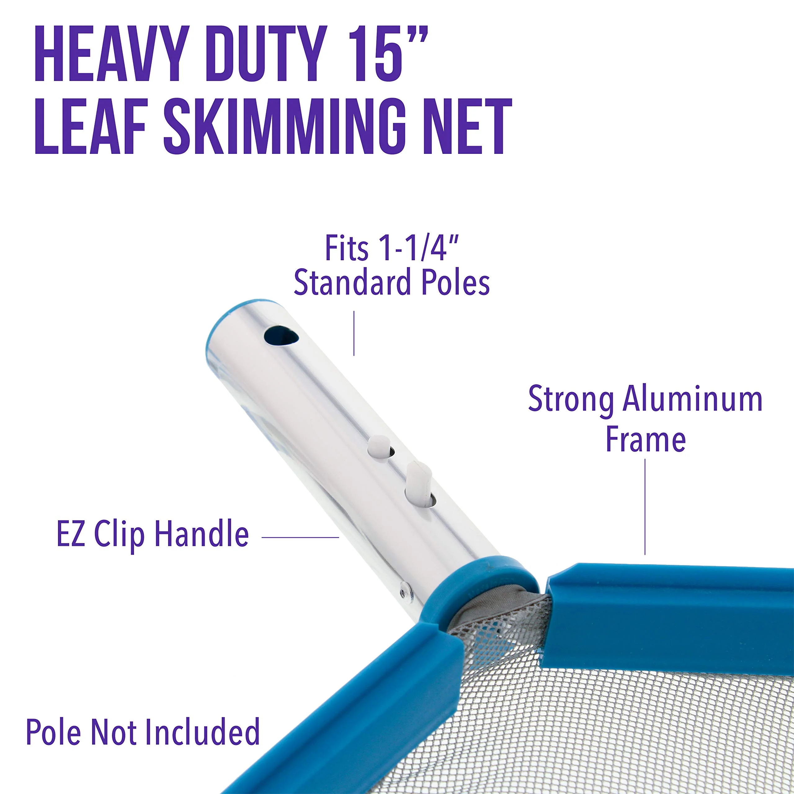 U.S. Pool Supply Professional Heavy Duty Large 15" Swimming Pool Leaf Skimmer Net - Strong Aluminum Frame for Faster Cleaning & Easier Debris Pickup and Removal - Image 4