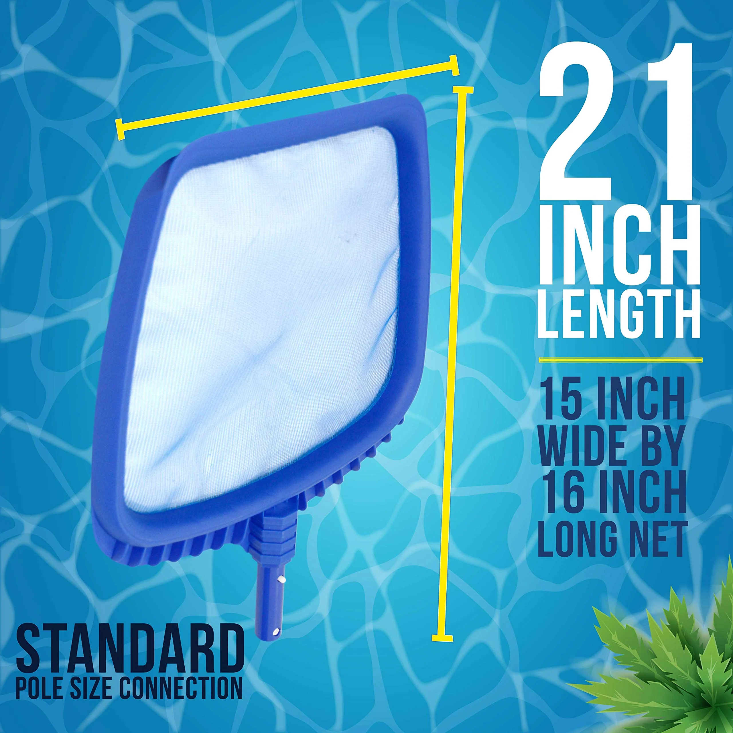 U.S. Pool Supply Professional Heavy Duty Large 15" x 16" Swimming Pool Leaf Skimmer Net - Fine Mesh Netting, Easy Scoop Edge - Fast Cleaning, Debris Pickup Removal - Fits Standard Swimming Pool Poles - Image 3