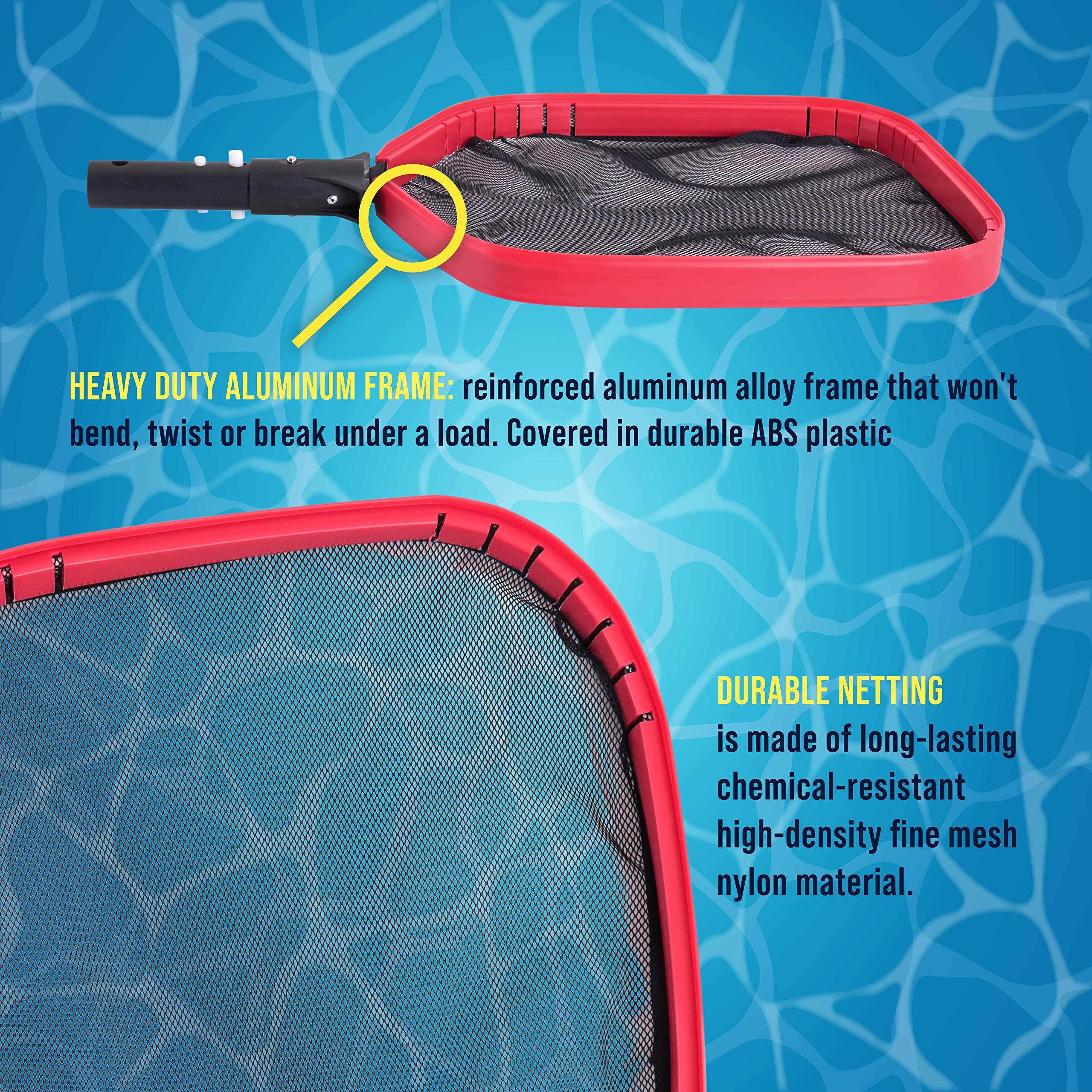 U.S. Pool Supply Professional Heavy Duty Large Swimming Pool Leaf Skimmer Net - Strong Reinforced Aluminum Frame for Faster Cleaning & Easier Debris Pickup and Removal - Clean Pools, Spas, Ponds - Image 4