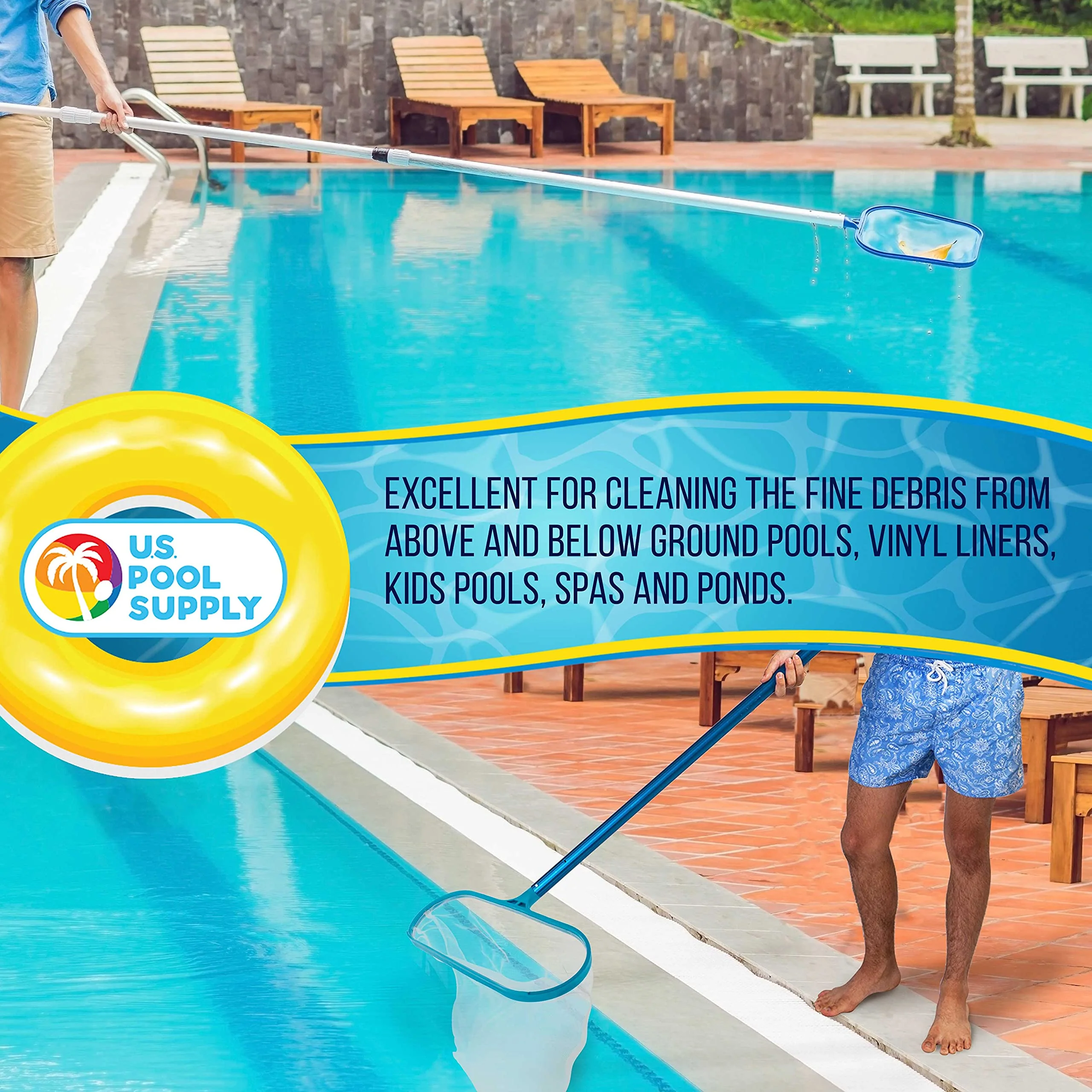 U.S. Pool Supply Professional Swimming Pool Leaf Skimmer Net and Leaf Rake Net Set - Cleans Out Debris Fast, Pool Maintenance - Clean Pool Liners, Spas, Ponds and Kids Inflatable Pool - Image 2
