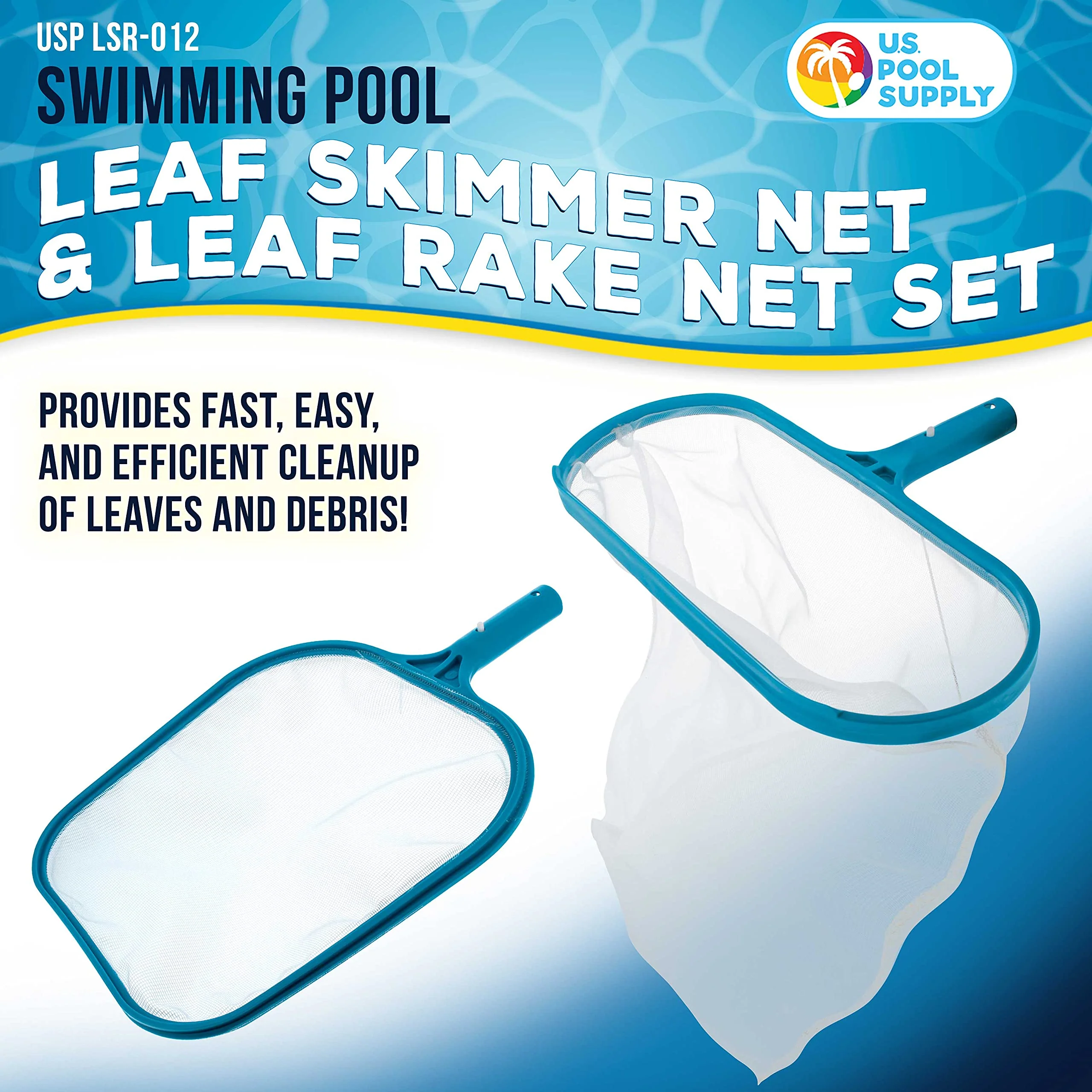 U.S. Pool Supply Professional Swimming Pool Leaf Skimmer Net and Leaf Rake Net Set - Cleans Out Debris Fast, Pool Maintenance - Clean Pool Liners, Spas, Ponds and Kids Inflatable Pool - Image 5