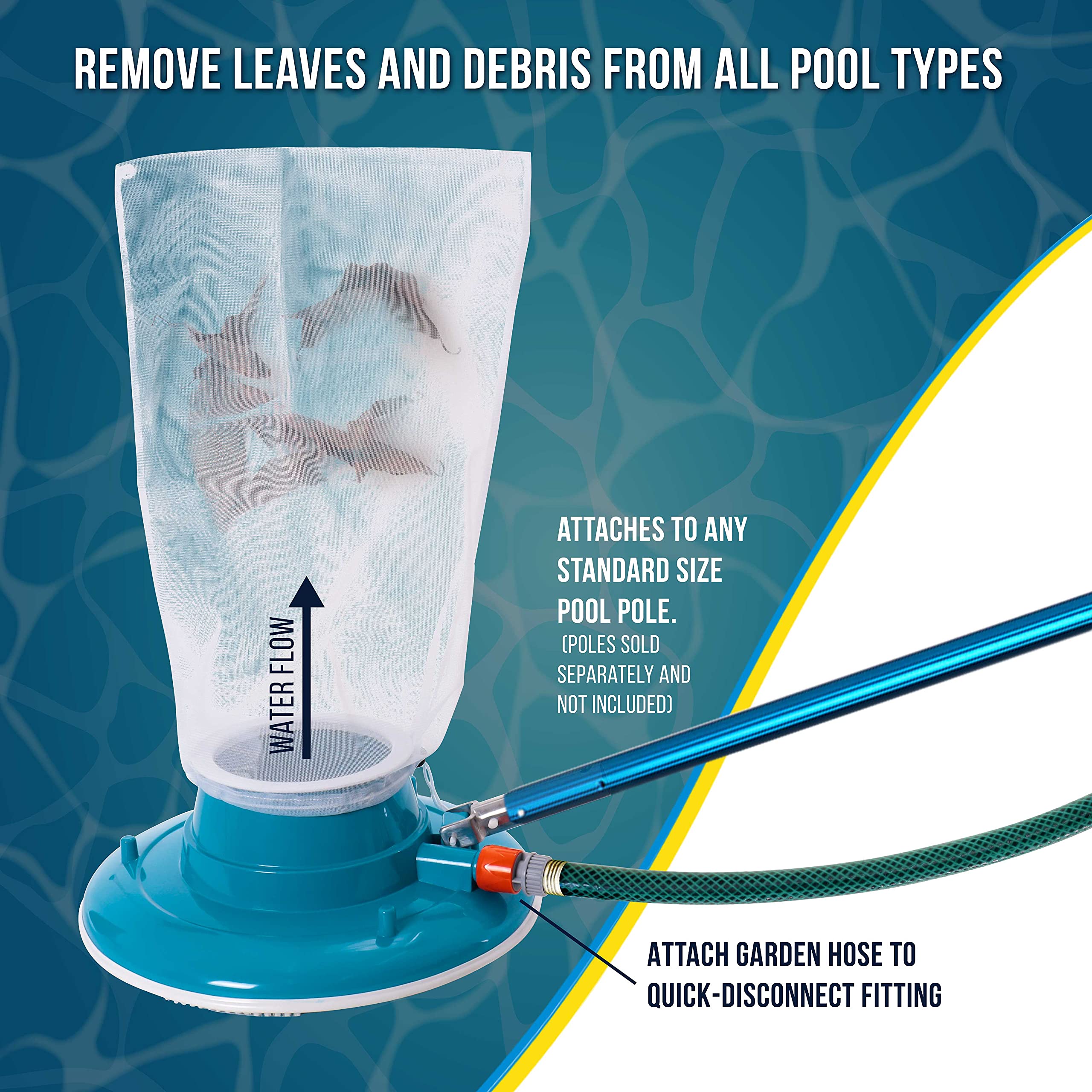 U.S. Pool Supply Professional Swimming Pool Leaf Terminator Vacuum - 15" Pool Cleaner Body, 8 Pressure Jets, 4 Rotating Wheels, 3 Perimeter Brushes, 2 Debris Bags - Below or Above-Ground Sucker Eater - Image 2