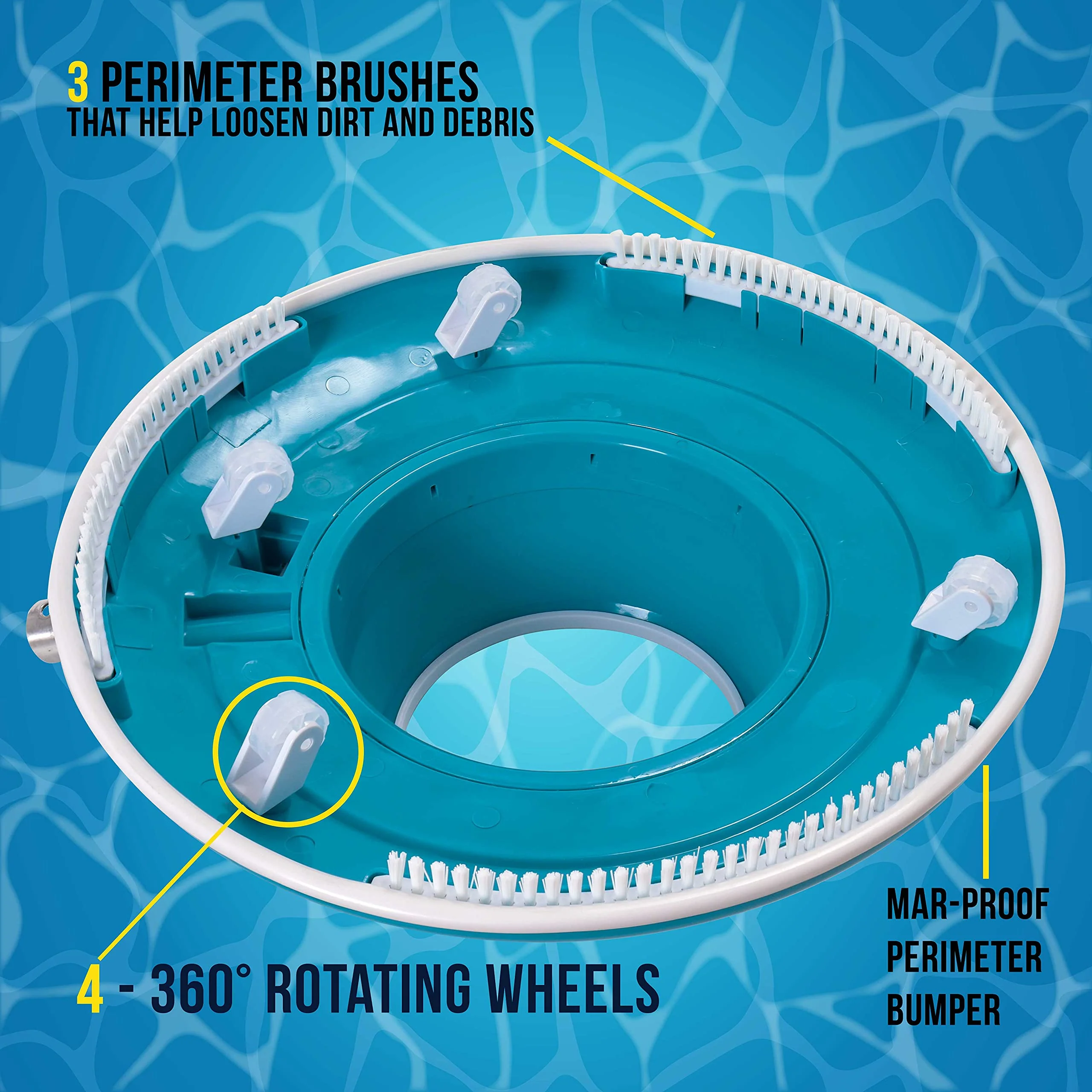 U.S. Pool Supply Professional Swimming Pool Leaf Terminator Vacuum - 15" Pool Cleaner Body, 8 Pressure Jets, 4 Rotating Wheels, 3 Perimeter Brushes, 2 Debris Bags - Below or Above-Ground Sucker Eater - Image 5