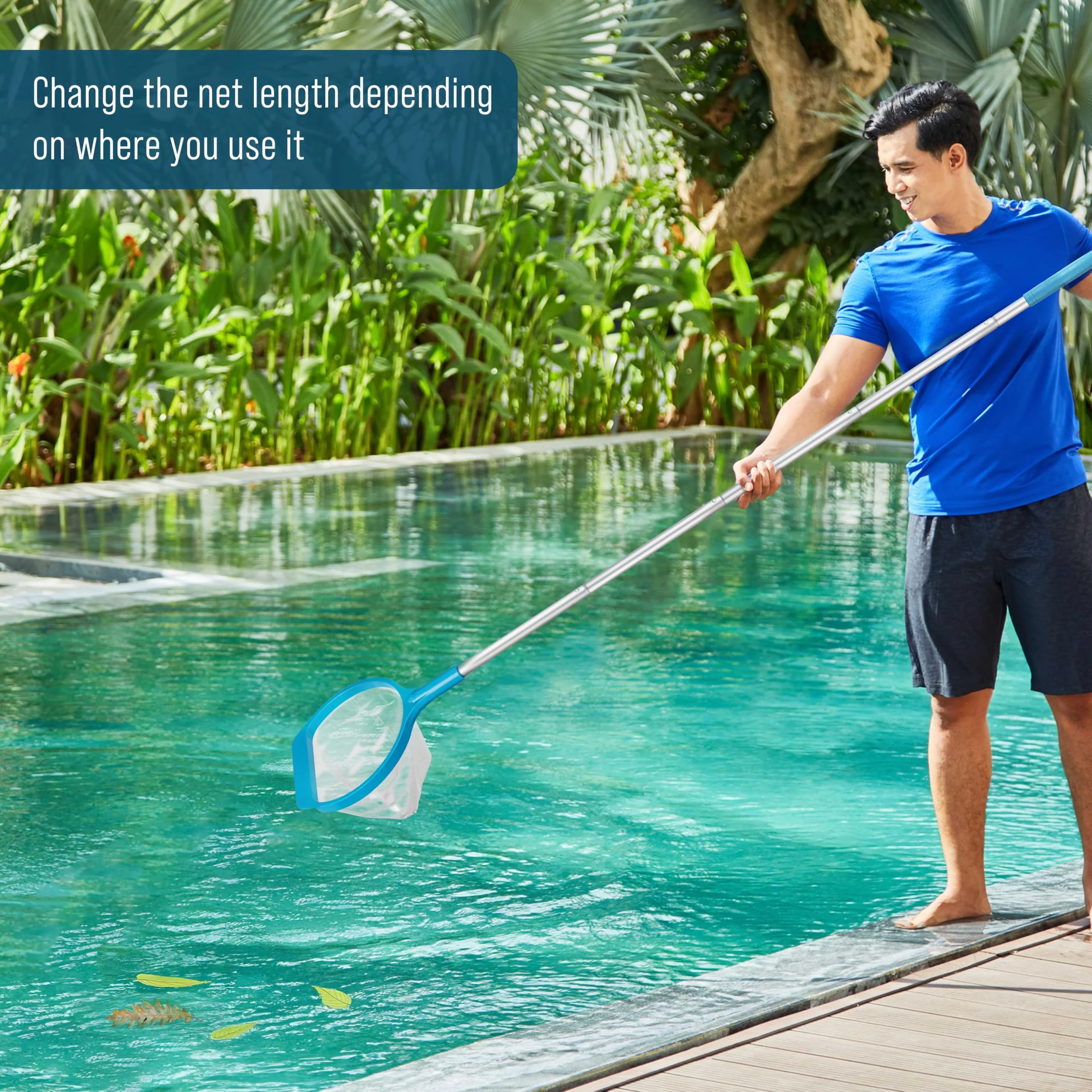 U.S. Pool Supply Spa, Hot Tub, Pool Leaf Skimmer Net, 17" & 48" Long Aluminum Poles - Deep Ultra Fine Mesh Netting, Handheld Pool Cleaning Net, Clean Finest Debris, Leaves, Ponds, Small Above Ground - Image 3