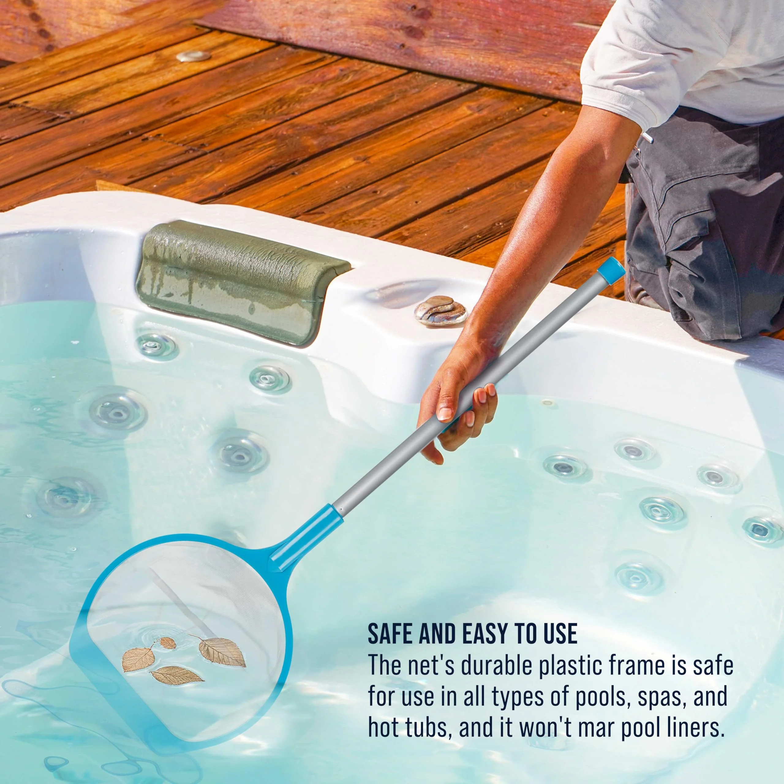 U.S. Pool Supply Spa, Hot Tub, Pool Leaf Skimmer Net, 17" & 48" Long Aluminum Poles - Deep Ultra Fine Mesh Netting, Handheld Pool Cleaning Net, Clean Finest Debris, Leaves, Ponds, Small Above Ground - Image 4