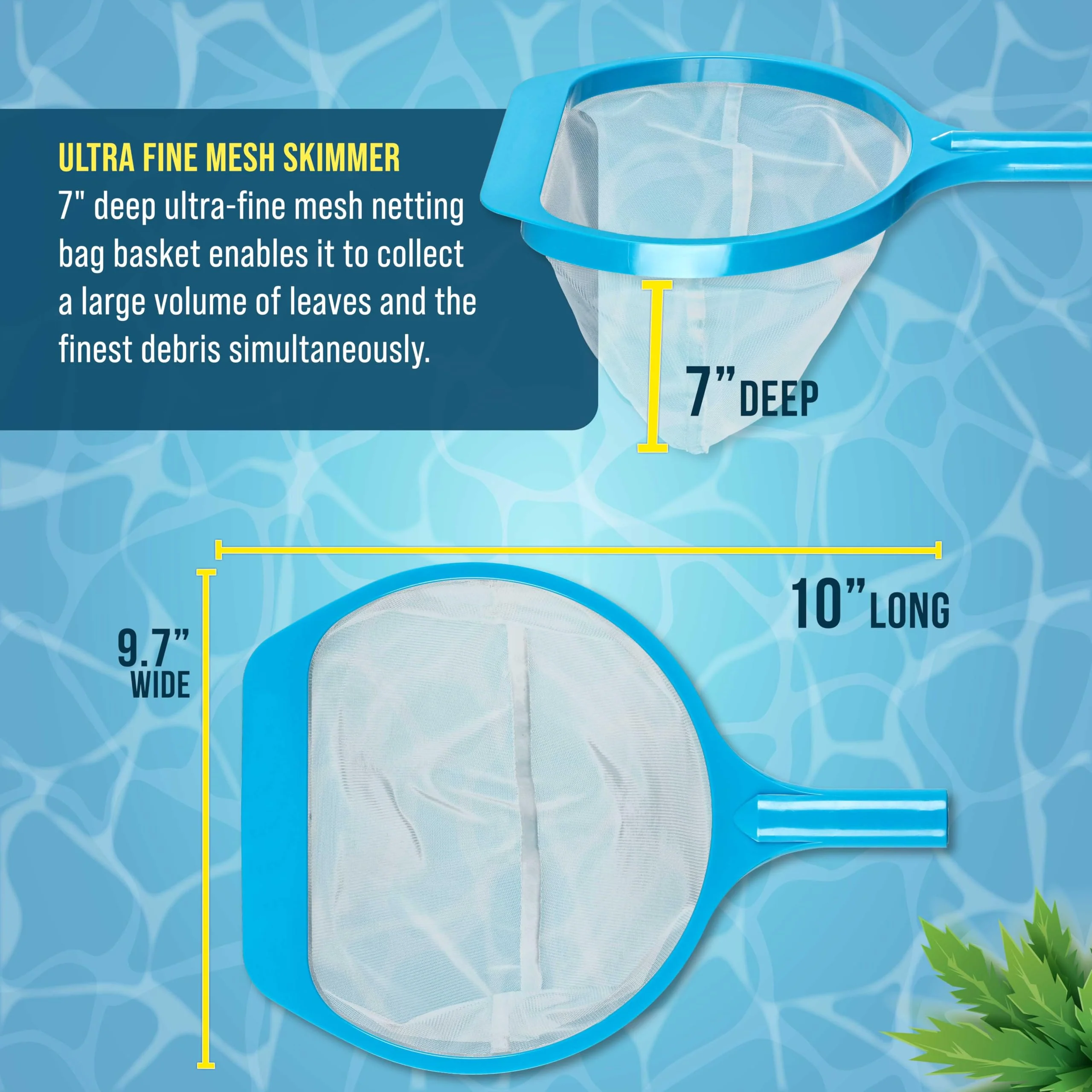 U.S. Pool Supply Spa, Hot Tub, Pool Leaf Skimmer Net, 17" & 48" Long Aluminum Poles - Deep Ultra Fine Mesh Netting, Handheld Pool Cleaning Net, Clean Finest Debris, Leaves, Ponds, Small Above Ground - Image 6
