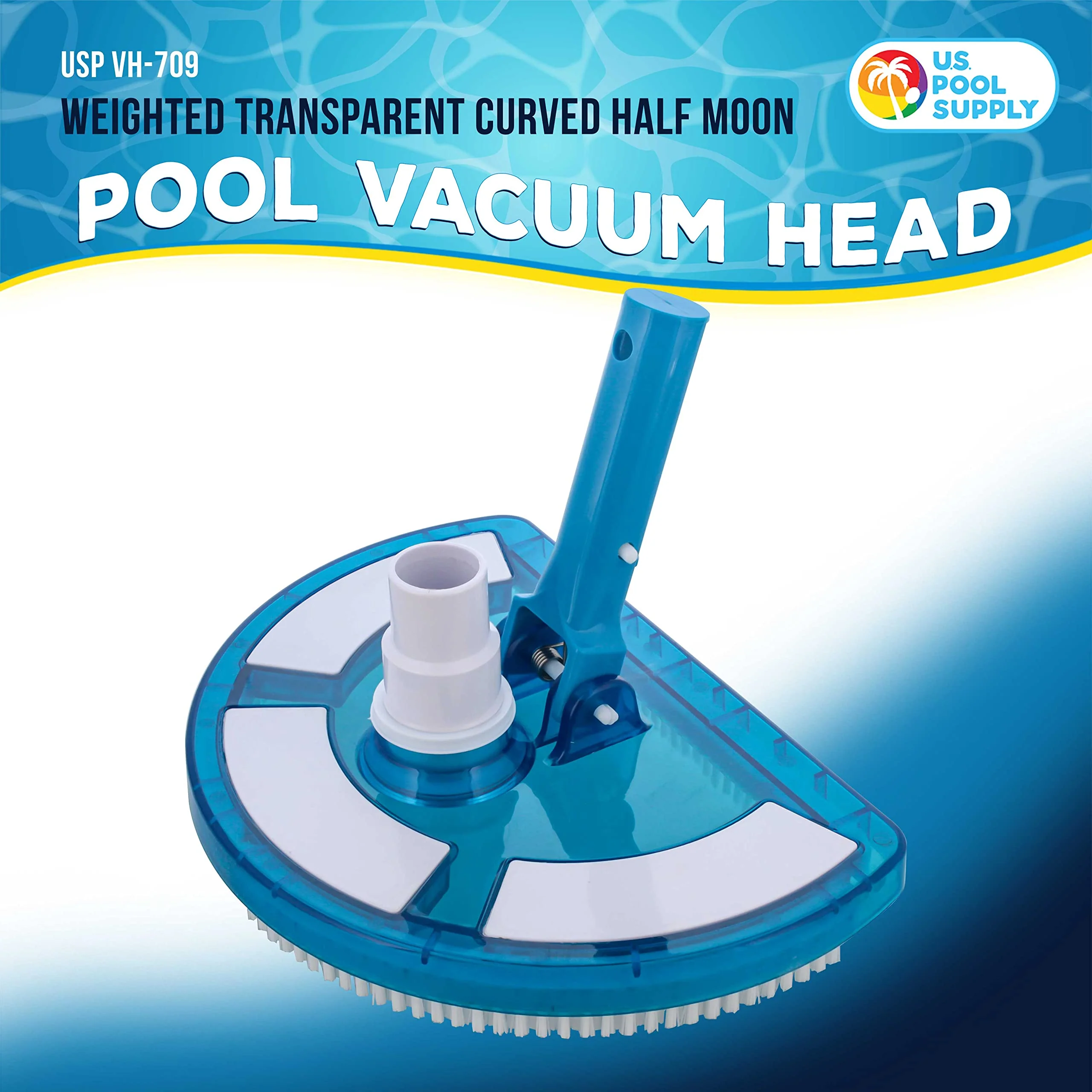 U.S. Pool Supply Weighted Pool Vacuum Head, Transparent Curved Half Moon Body - Swivel Connection, Pole Handle - for Above Ground & Inground Swimming Pools – Vinyl Liner Floor, Wall, Corner Cleaner - Image 6