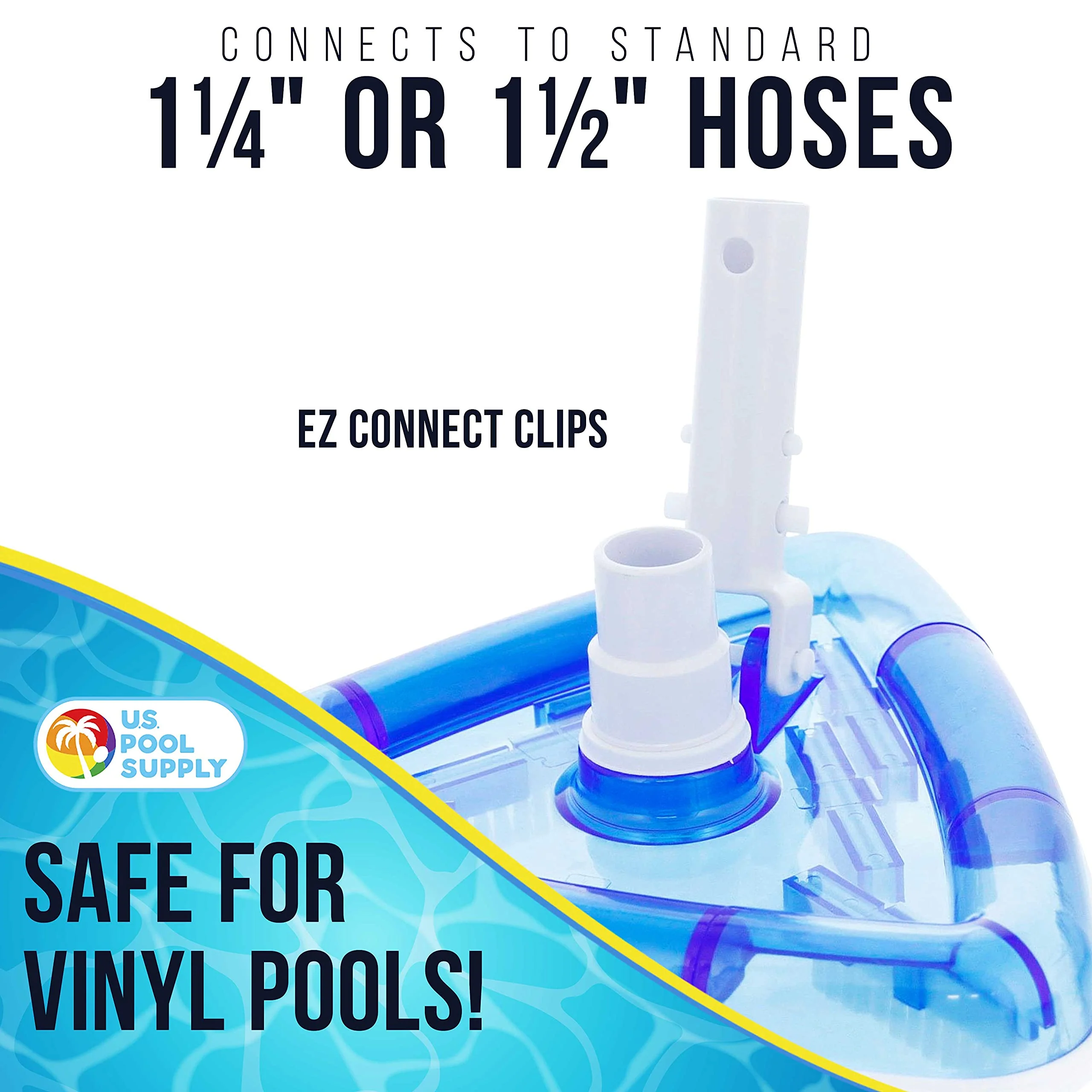U.S. Pool Supply Weighted Transparent Triangular Pool Vacuum Head with Swivel Hose Connection and EZ Clip Handle - Connect 1-1/4" or 1-1/2" Hose - Removes Debris, Clean Corners - Safe for Vinyl Pools - Image 4