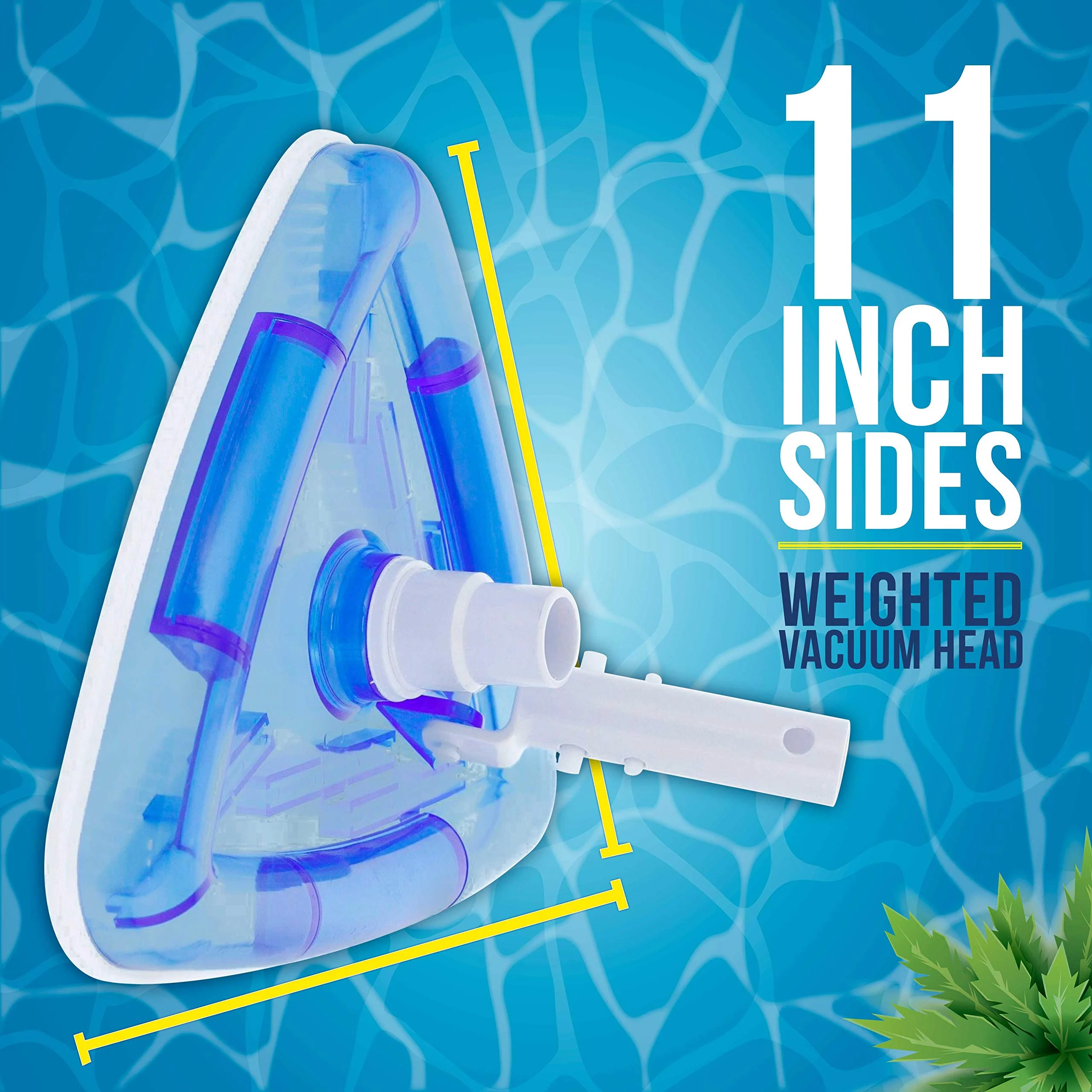 U.S. Pool Supply Weighted Transparent Triangular Pool Vacuum Head with Swivel Hose Connection and EZ Clip Handle - Connect 1-1/4" or 1-1/2" Hose - Removes Debris, Clean Corners - Safe for Vinyl Pools - Image 5
