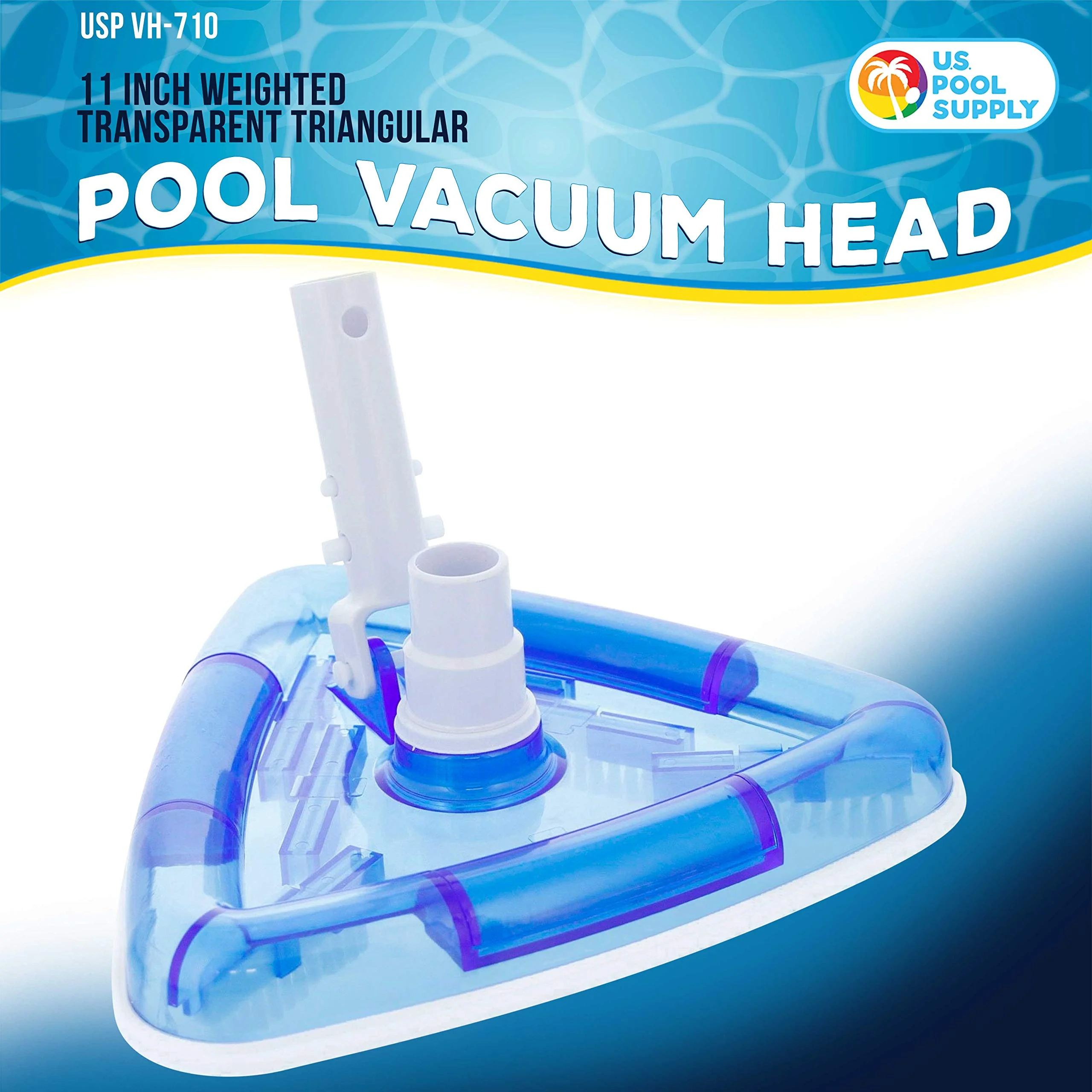 U.S. Pool Supply Weighted Transparent Triangular Pool Vacuum Head with Swivel Hose Connection and EZ Clip Handle - Connect 1-1/4" or 1-1/2" Hose - Removes Debris, Clean Corners - Safe for Vinyl Pools - Image 6