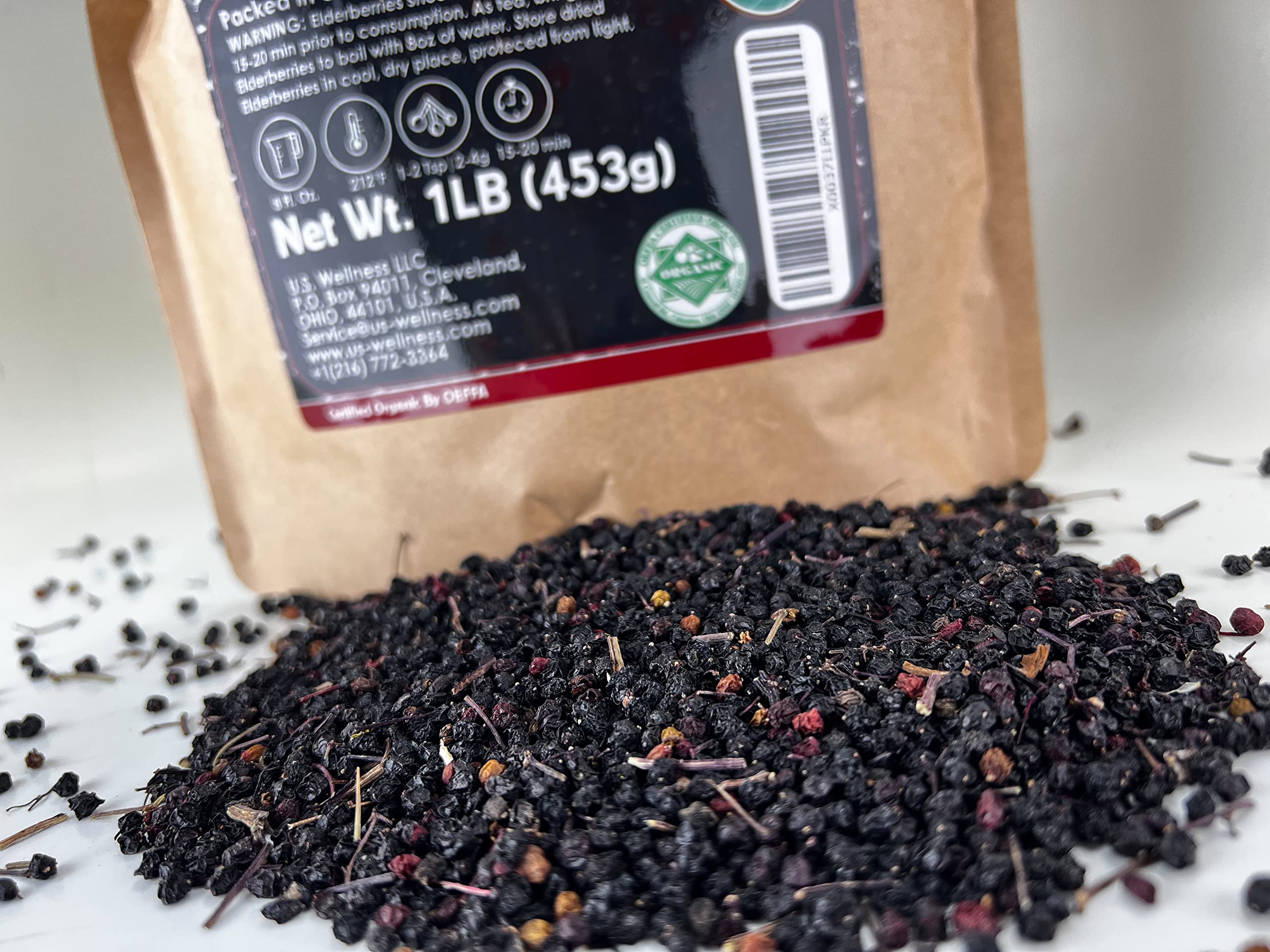 U.S. Wellness Naturals Elderberries – 1lb (Real Wild Harvest) | 100% USDA Certified Organic | Bulk Black Dried Elderberry | for Making Elder Syrup, Gummies, Tea - Raw Vegan Sambucus Nigra - Image 2