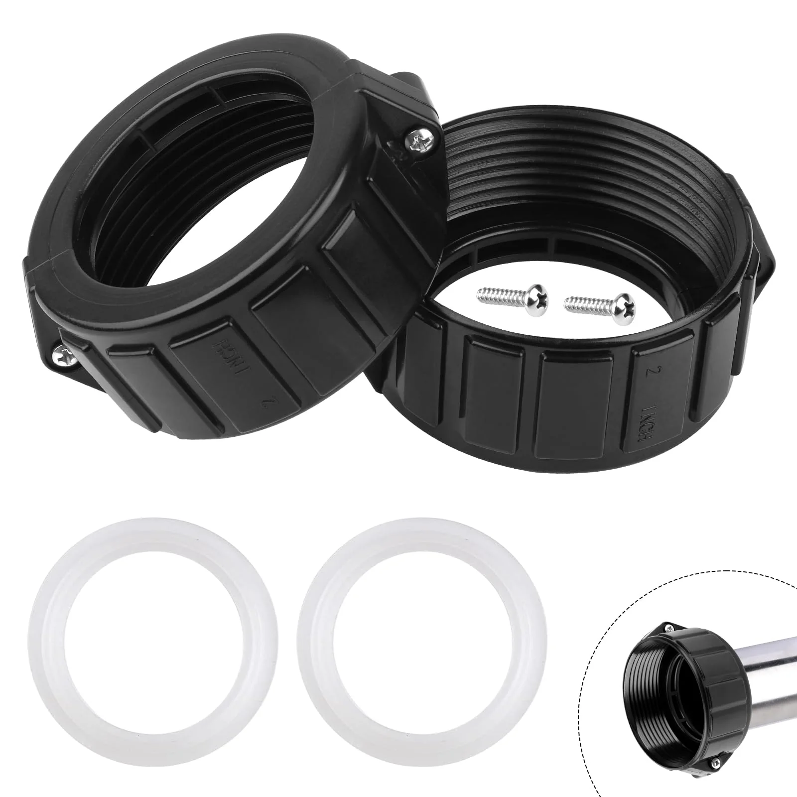 UASAM 2" Spa Hot Tub Heater Split Nut Unions with Screws & Heater Gasket, Split Nut for Hot Tub and Spa Replacement Part, Suitable for 2-inch Heater Assemblies - 2 Pack