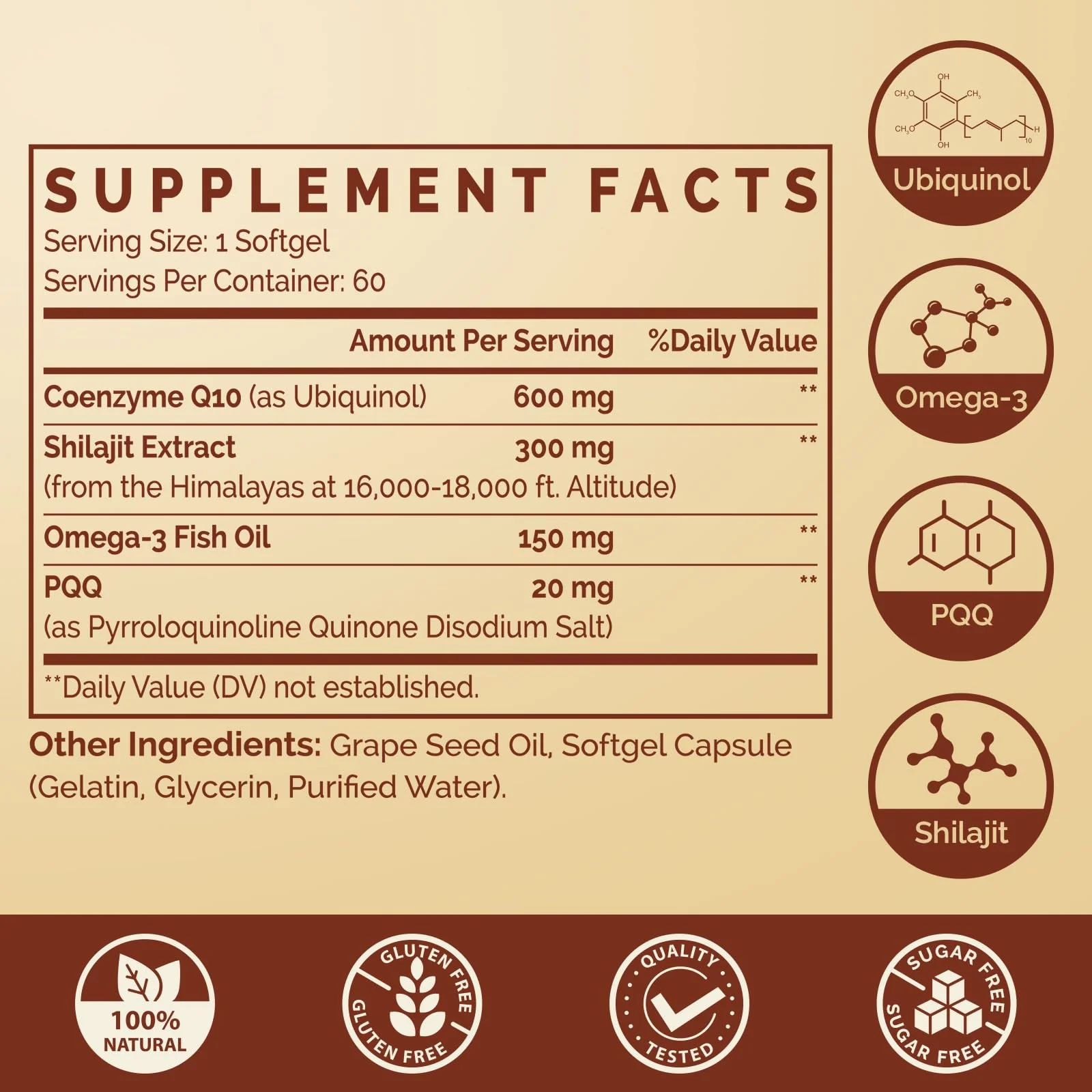 Ubiquinol CoQ10 600 MG Softgels with Omega-3 & Shilajit & PQQ, Advanced Dual-Delivery Coenzyme-Q10, Active CoQ10 Ubiquinol Supplement for Fertility, Antioxidant, Heart, Brain & Energy, 120 Servings - Image 8