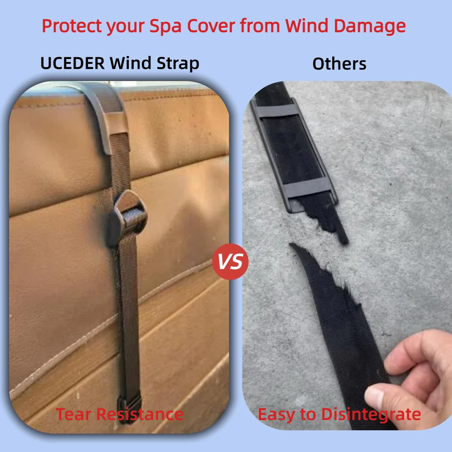 UCEDER 2 PCS Heavy Duty Hot Tub Cover Wind Straps FITS Most SPAS Locks Adjustable Length 72"~127" (Black, 10.5 Ft) - Image 3