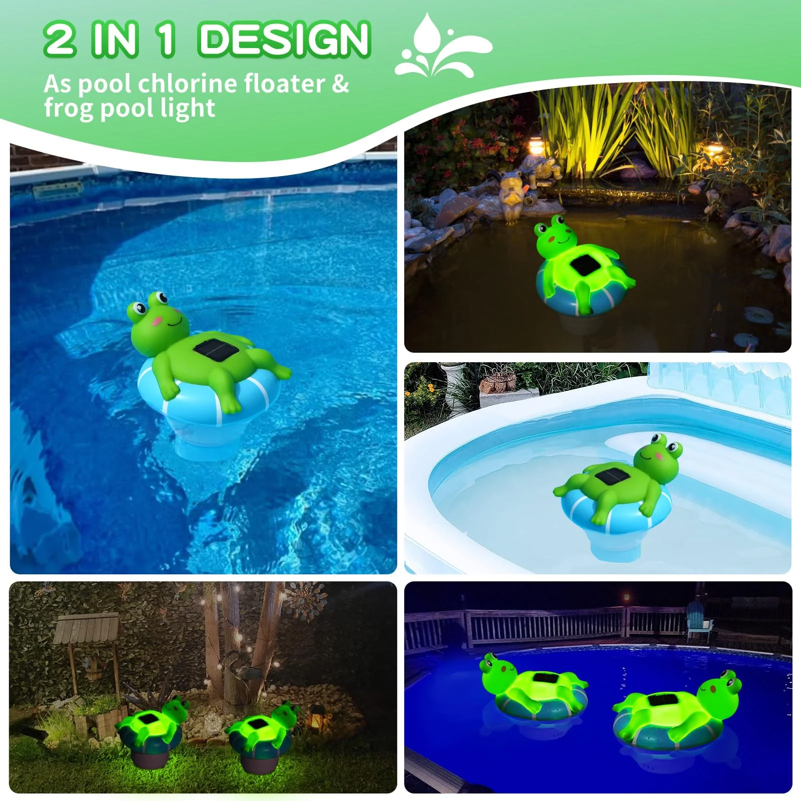 Uekars Pool Chlorine Floater, Solar Frog Chlorine Floater with Light, Glow in Dark Chlorine Tablet Floaters, Adjustable Release, Large Capacity Floating Chlorines Dispenser for Pool, Hot Tub, Spa - Image 2
