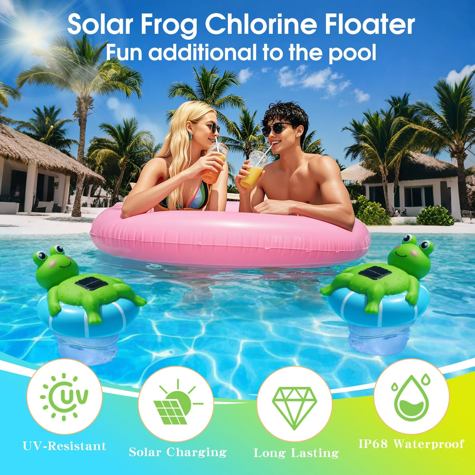 Uekars Pool Chlorine Floater, Solar Frog Chlorine Floater with Light, Glow in Dark Chlorine Tablet Floaters, Adjustable Release, Large Capacity Floating Chlorines Dispenser for Pool, Hot Tub, Spa - Image 3