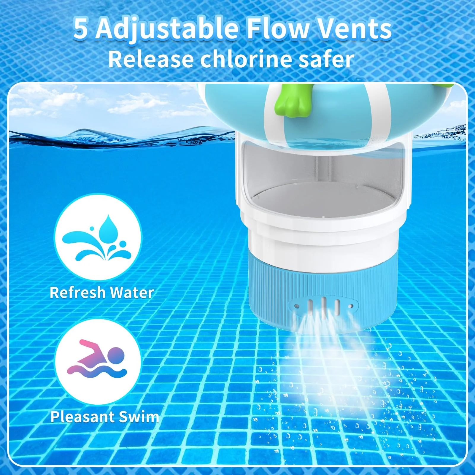 Uekars Pool Chlorine Floater, Solar Frog Chlorine Floater with Light, Glow in Dark Chlorine Tablet Floaters, Adjustable Release, Large Capacity Floating Chlorines Dispenser for Pool, Hot Tub, Spa - Image 4