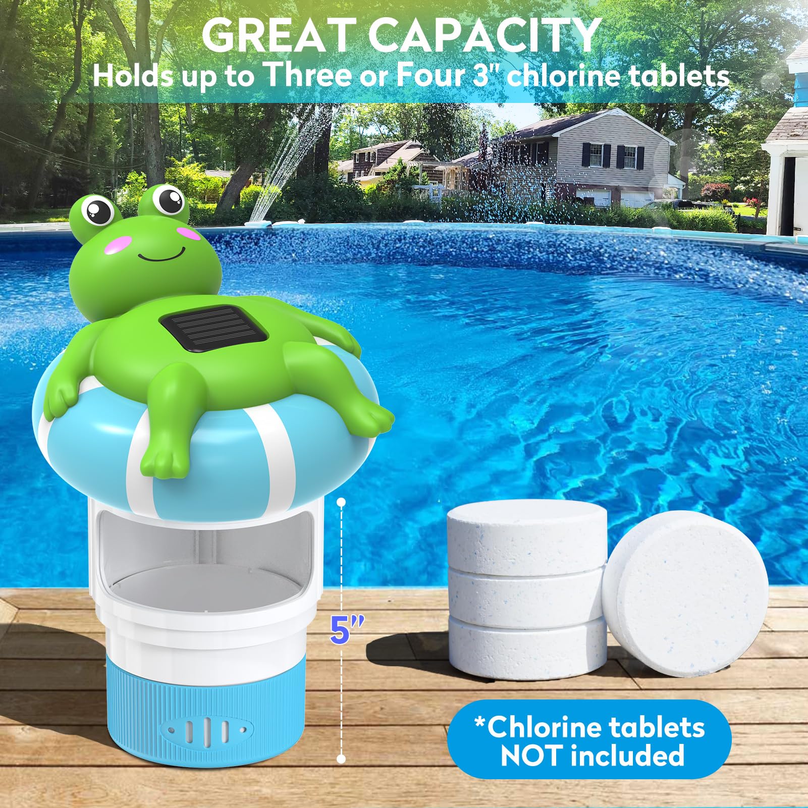 Uekars Pool Chlorine Floater, Solar Frog Chlorine Floater with Light, Glow in Dark Chlorine Tablet Floaters, Adjustable Release, Large Capacity Floating Chlorines Dispenser for Pool, Hot Tub, Spa - Image 8