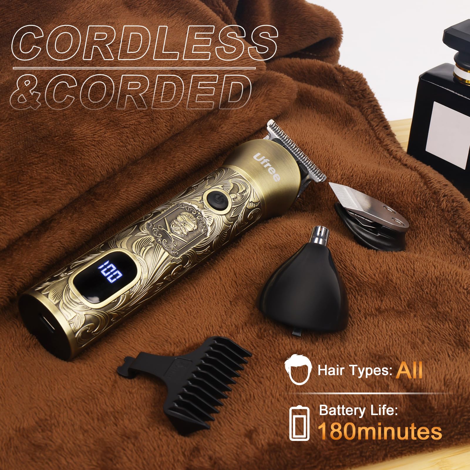 Ufree Beard Trimmer for Men with Hair Clipper, Professional Hair Clippers for Men and Hair Trimmers, Cordless Electric Razor Mens Grooming Kit for Nose, Face, Ear, Body, Gifts for Men Husband Father