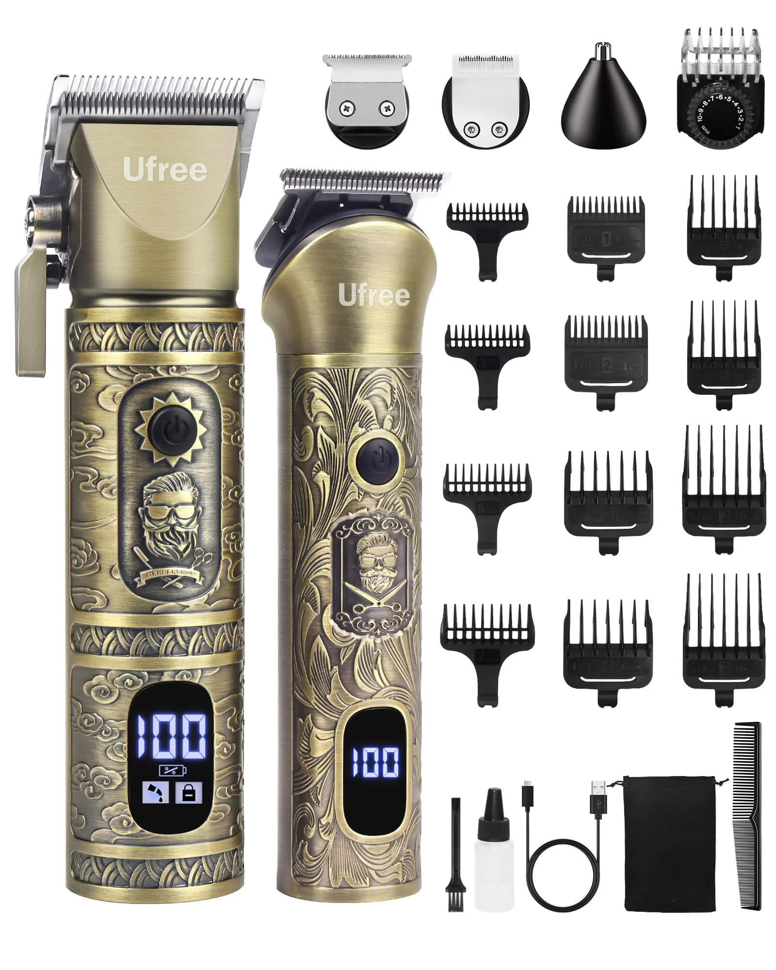 Ufree Beard Trimmer for Men with Hair Clipper, Professional Hair Clippers for Men and Hair Trimmers, Cordless Electric Razor Mens Grooming Kit for Nose, Face, Ear, Body, Gifts for Men Husband Father - Image 2