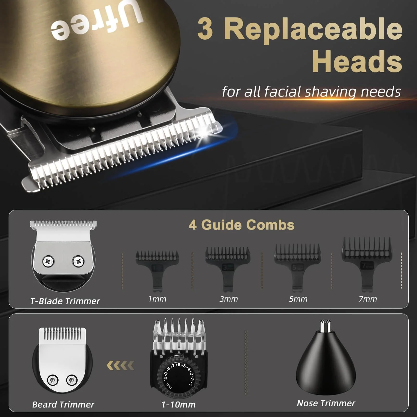 Ufree Beard Trimmer for Men with Hair Clipper, Professional Hair Clippers for Men and Hair Trimmers, Cordless Electric Razor Mens Grooming Kit for Nose, Face, Ear, Body, Gifts for Men Husband Father - Image 7