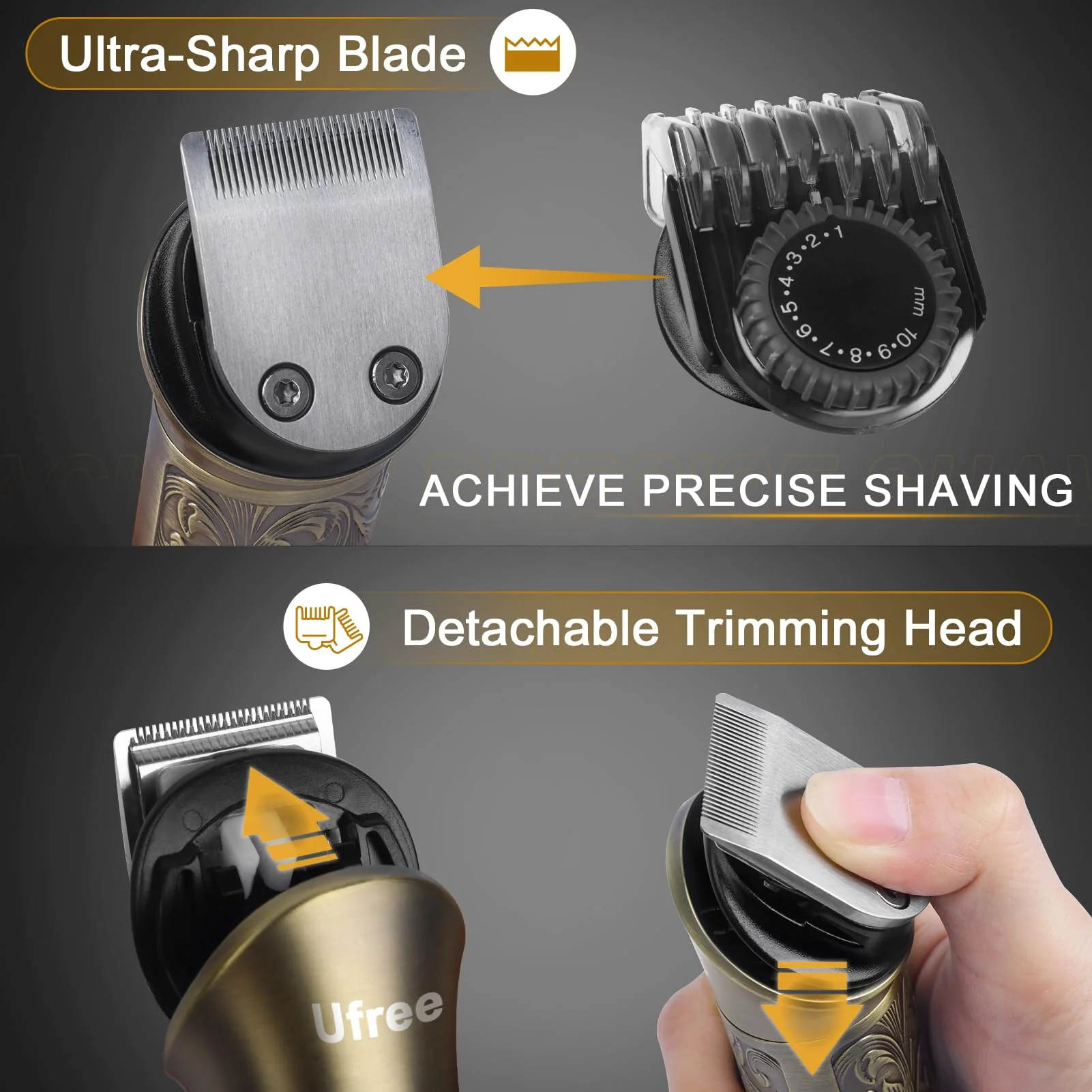 Ufree Beard Trimmer for Men with Hair Clipper, Professional Hair Clippers for Men and Hair Trimmers, Cordless Electric Razor Mens Grooming Kit for Nose, Face, Ear, Body, Gifts for Men Husband Father - Image 9