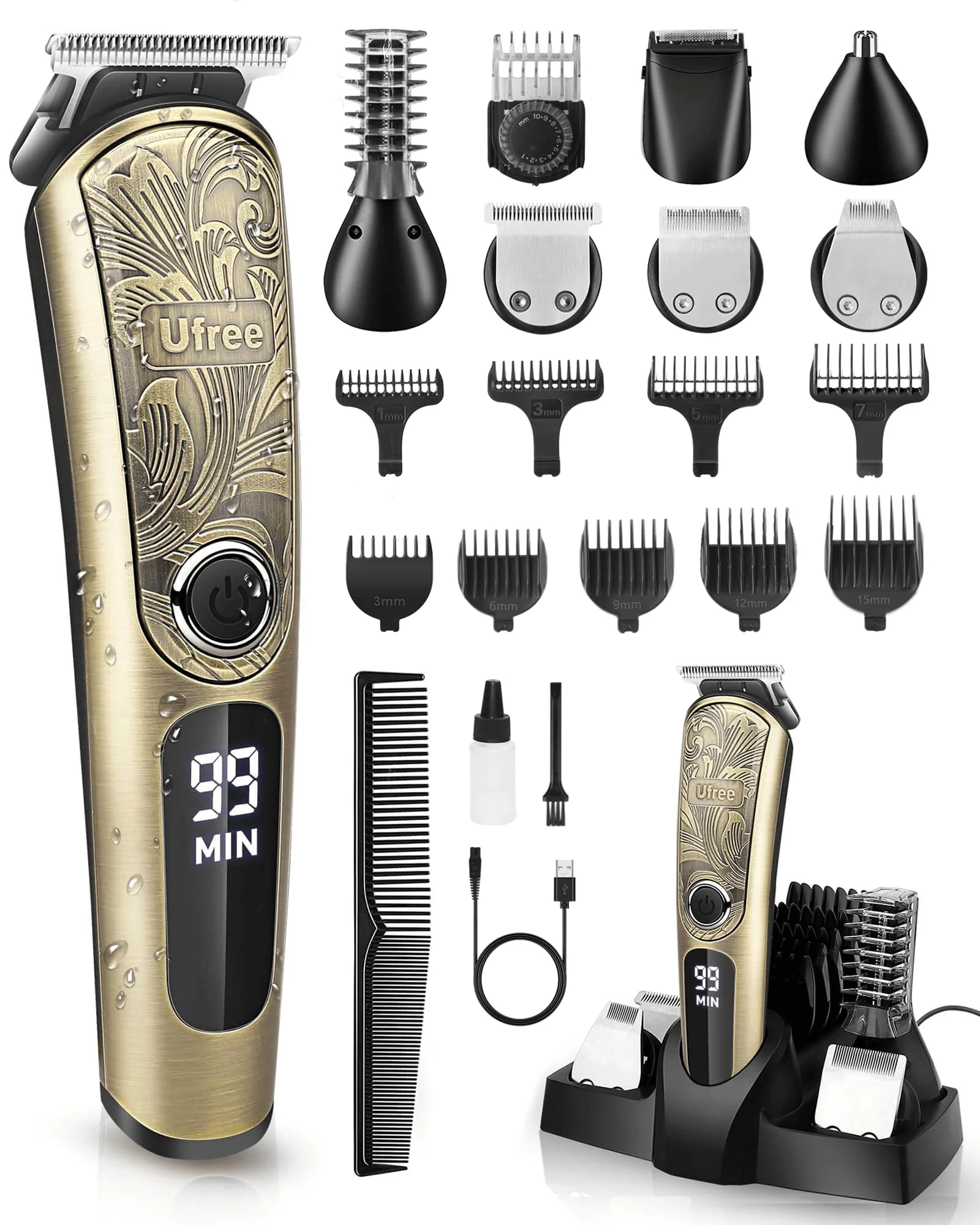 Ufree Beard Trimmer Men, Waterproof Electric Razor Nose, Body, Face and Mustache, Cordless Hair Clippers Shavers Grooming Kit, Gifts for Husband Father - Image 2