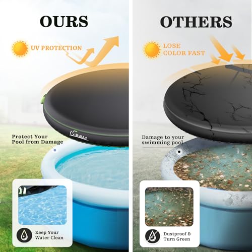 UIRWAY 10FT Round Pool Cover, Inflatable Pool Covers for Above Ground Pools with Elastic Cord - Snug Fit & Easy Set, Outdoor Swimming Pool Cover with 2 Reflective Strip Handles, Black - Image 4