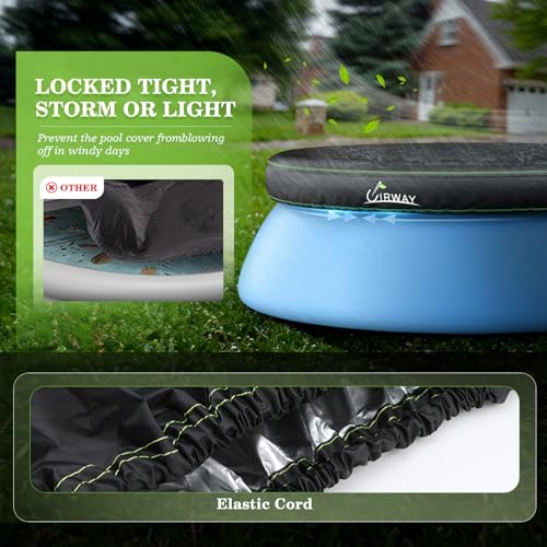 UIRWAY 10FT Round Pool Cover, Inflatable Pool Covers for Above Ground Pools with Elastic Cord - Snug Fit & Easy Set, Outdoor Swimming Pool Cover with 2 Reflective Strip Handles, Black - Image 5
