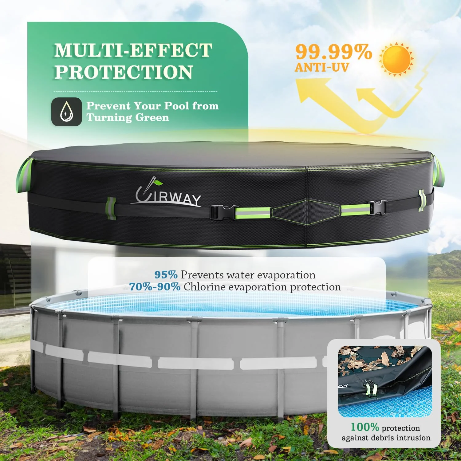 UIRWAY 500D Pool Cover 10FT Round [2026 Upgraded Heavy Duty Fabric] Solar Pool Covers for Above Ground Pools, New Super Windproof Gel-Coated Tarp Straps, Swimming Pool Covers with UV Protection - Image 3